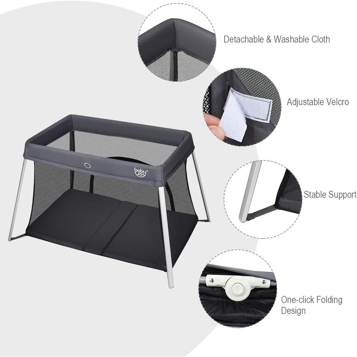 Cuna de Viaje Plegable Baby Joy BB0472SL Gris 2 en 1