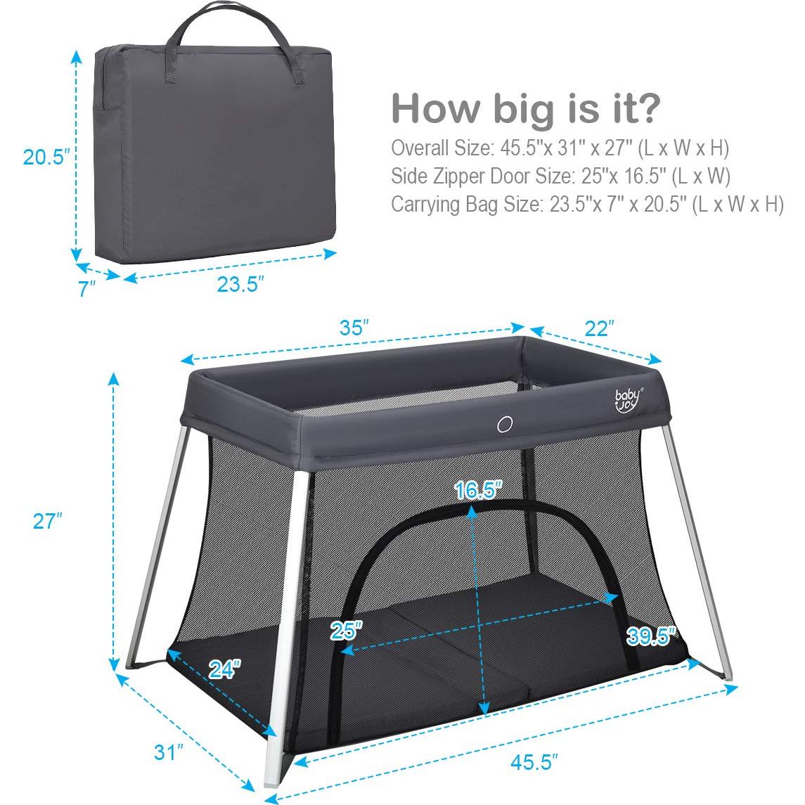Cuna de Viaje Plegable Baby Joy BB0472SL Gris 2 en 1