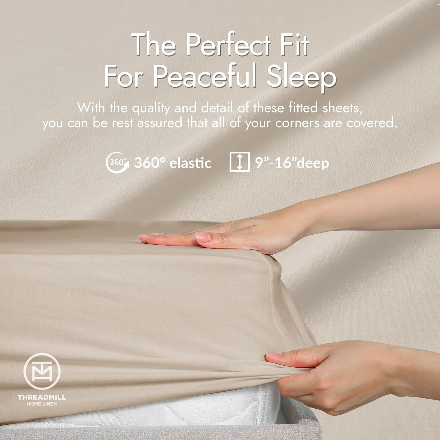 Juego de Sábanas Completas Threadmill Rayón Bambú 4 Piezas Beige