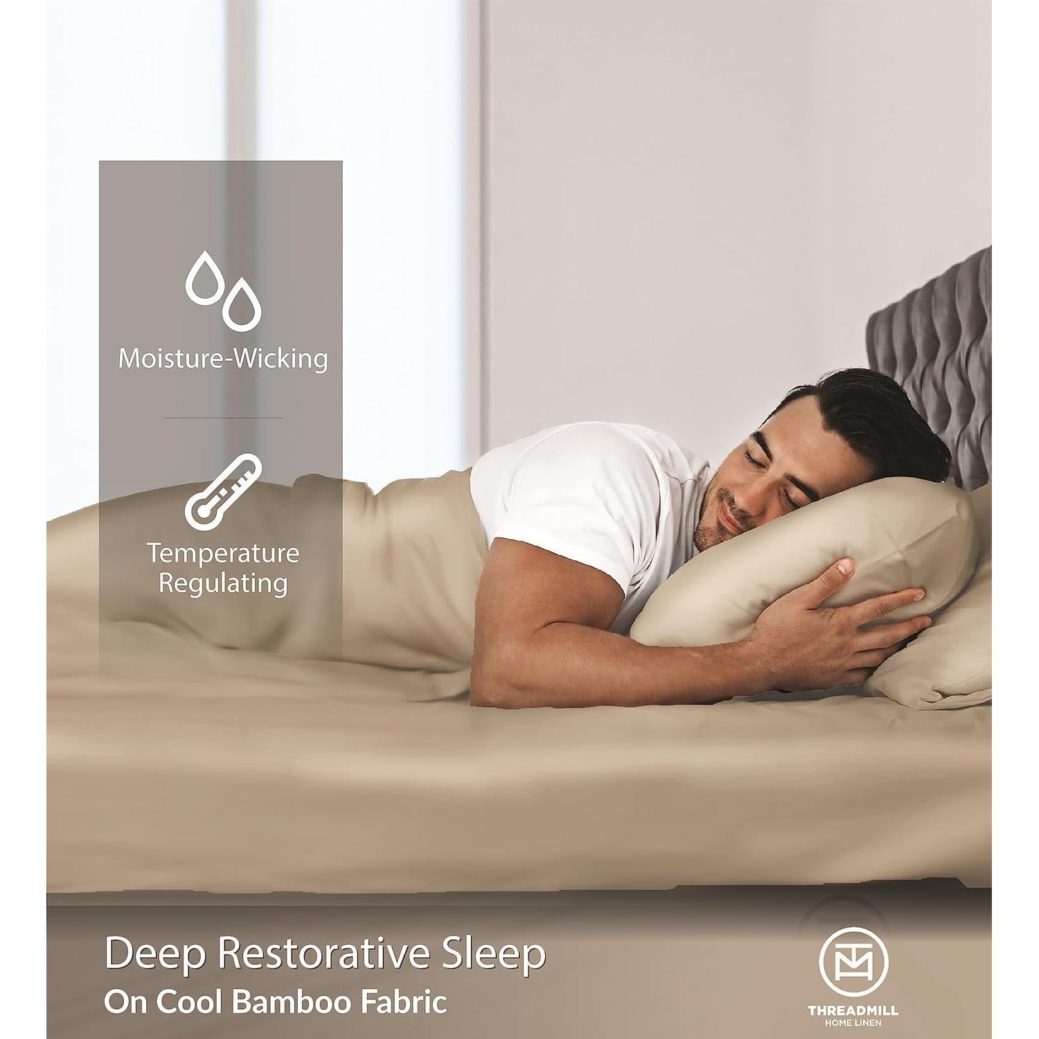 Juego de Sábanas Completas Threadmill Rayón Bambú 4 Piezas Beige