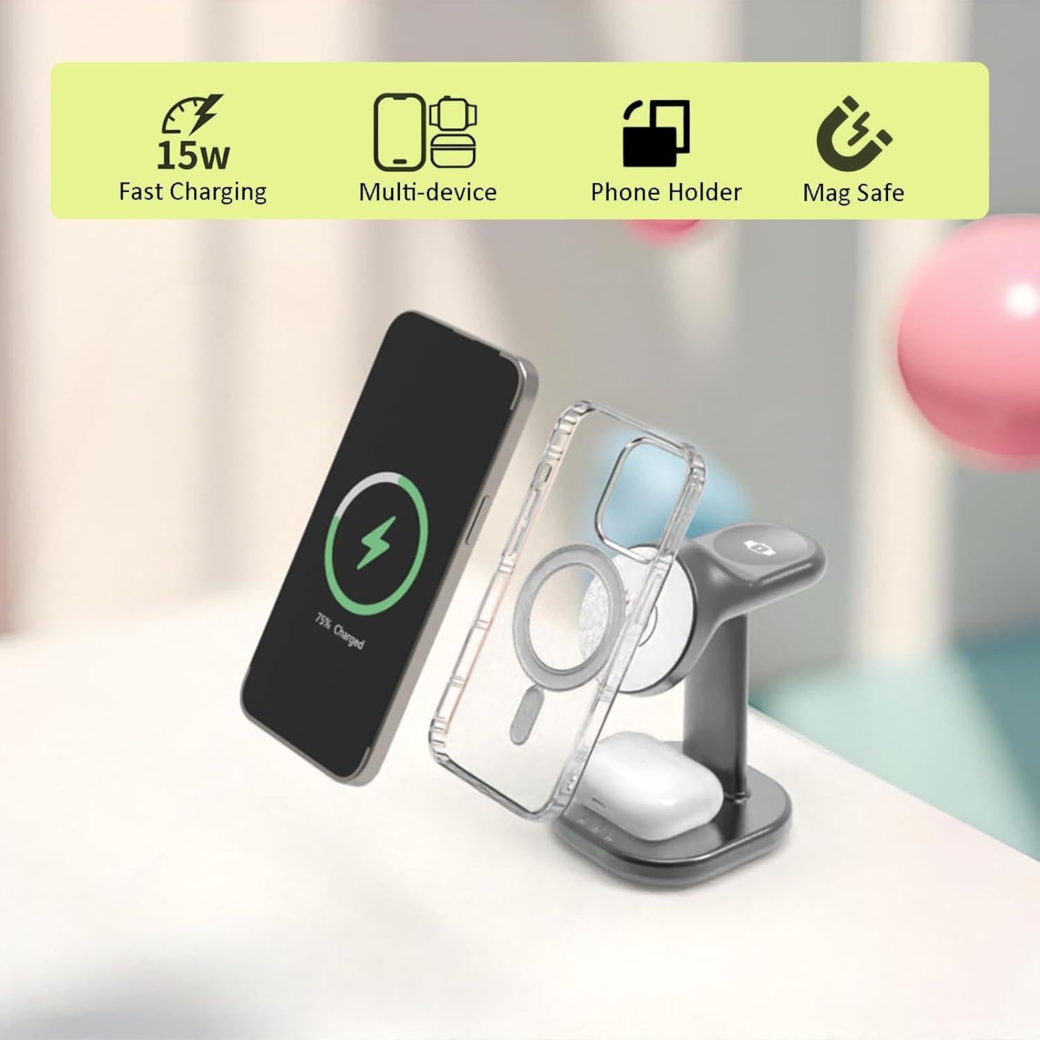 Cargador Inalámbrico 3 en 1 ViiQien para iPhone y Apple Watch