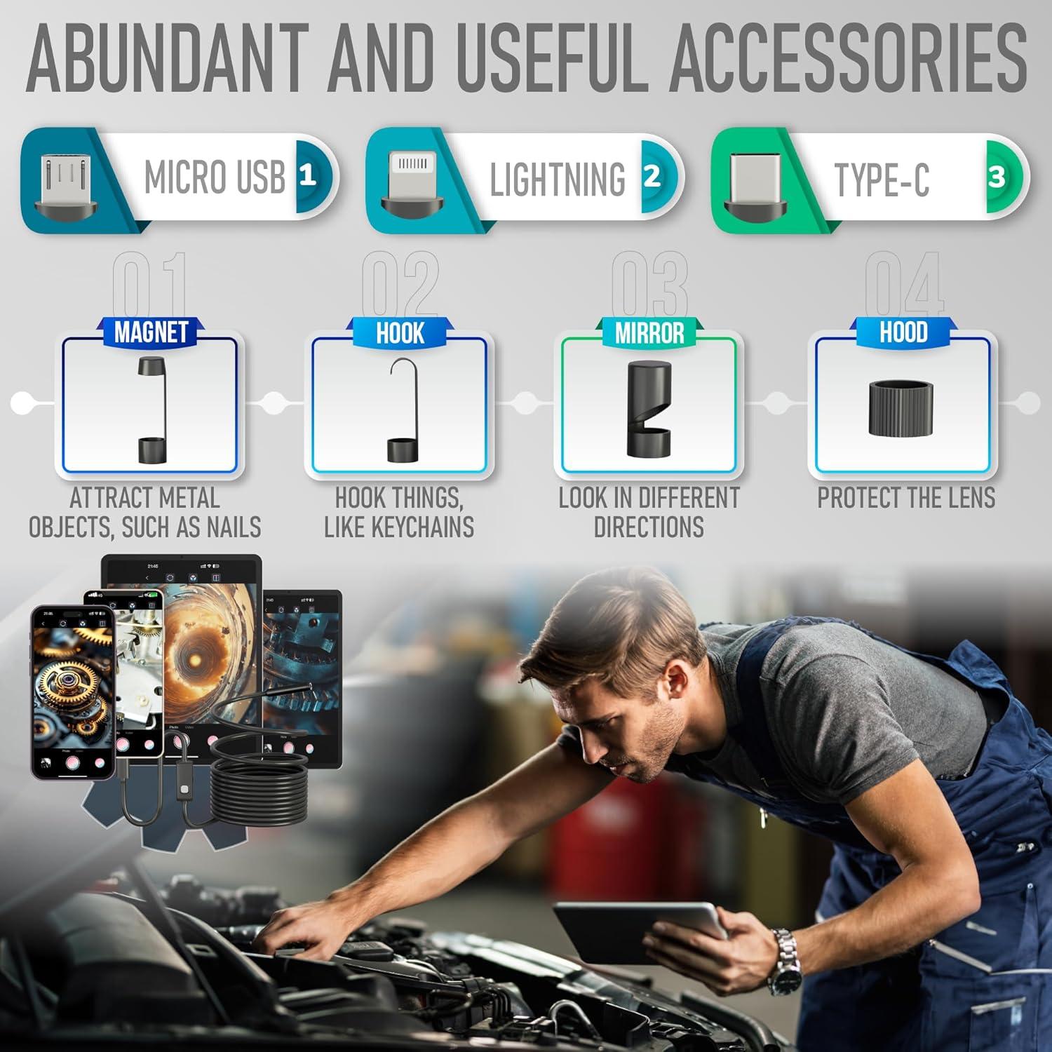 Cámara Endoscópica 5M HertzEagle IP67 con Luz Ajustable