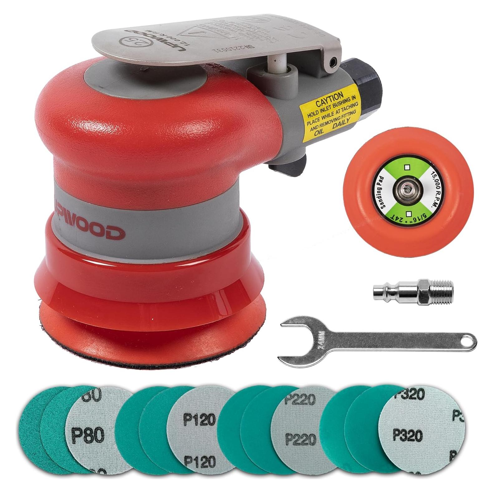 Lijadora orbital neumática UPWOOD 3" 12000 RPM con 12 lijas