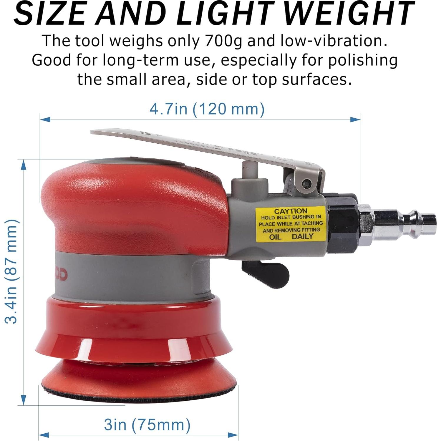 Lijadora orbital neumática UPWOOD 3" 12000 RPM con 12 lijas