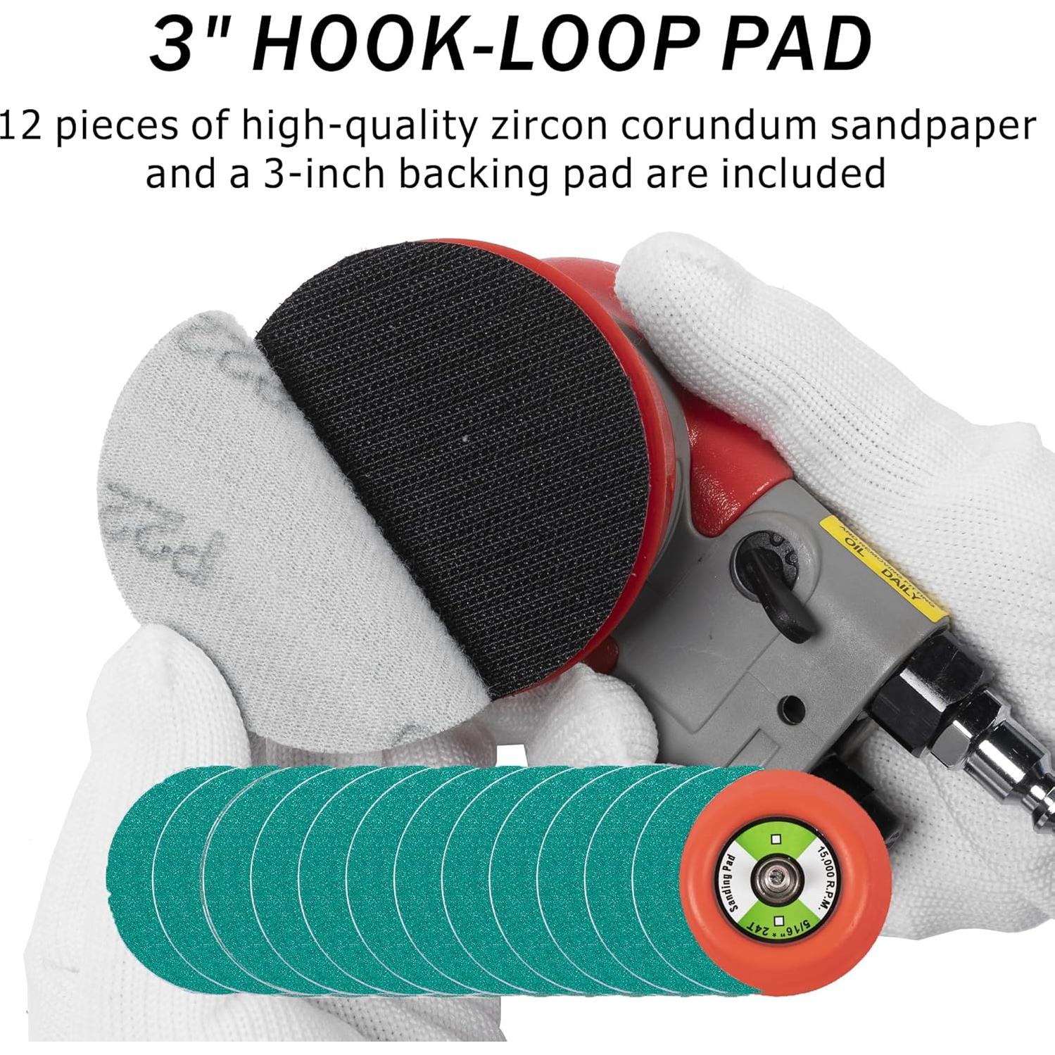 Lijadora orbital neumática UPWOOD 3" 12000 RPM con 12 lijas