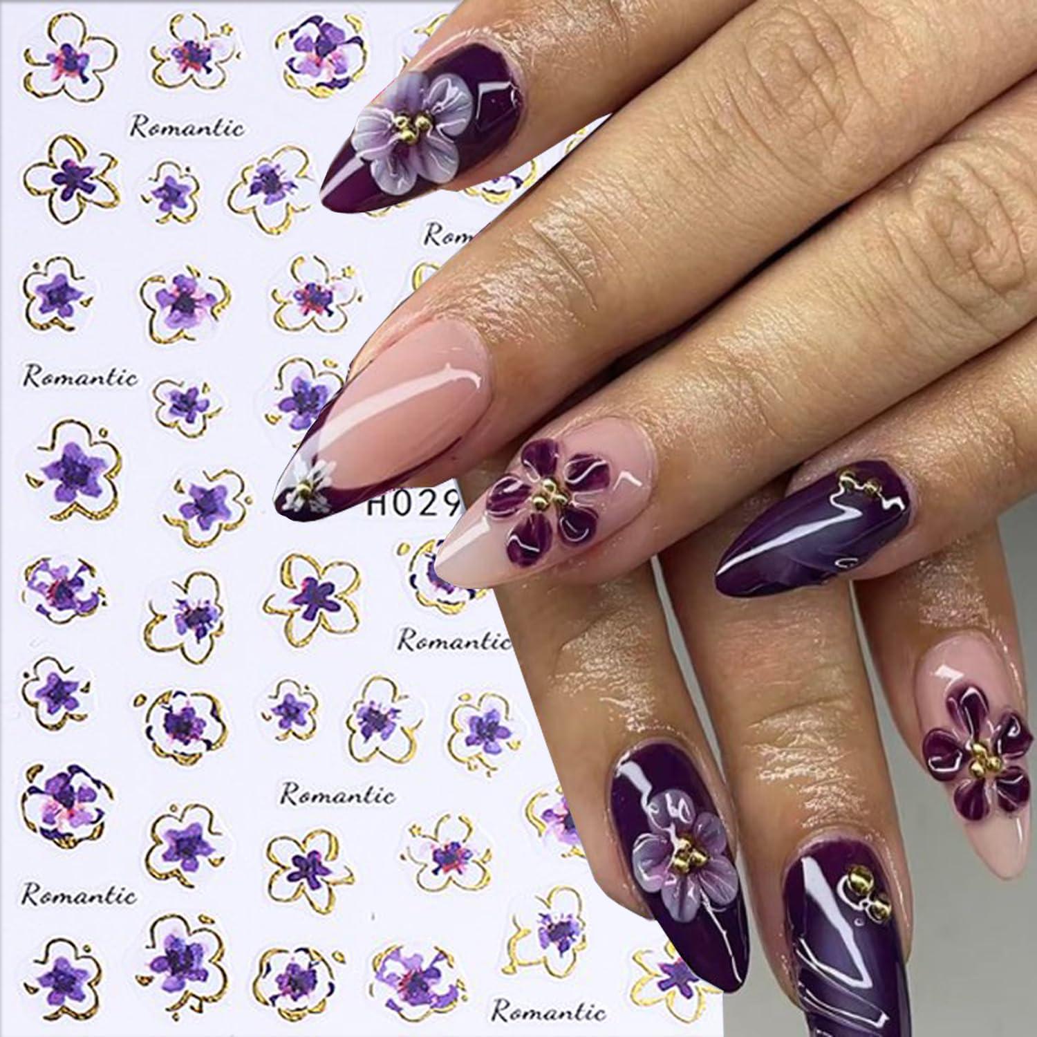 6 Hojas Stickers de Uñas 3D LOPMNGHT Flores Multicolor
