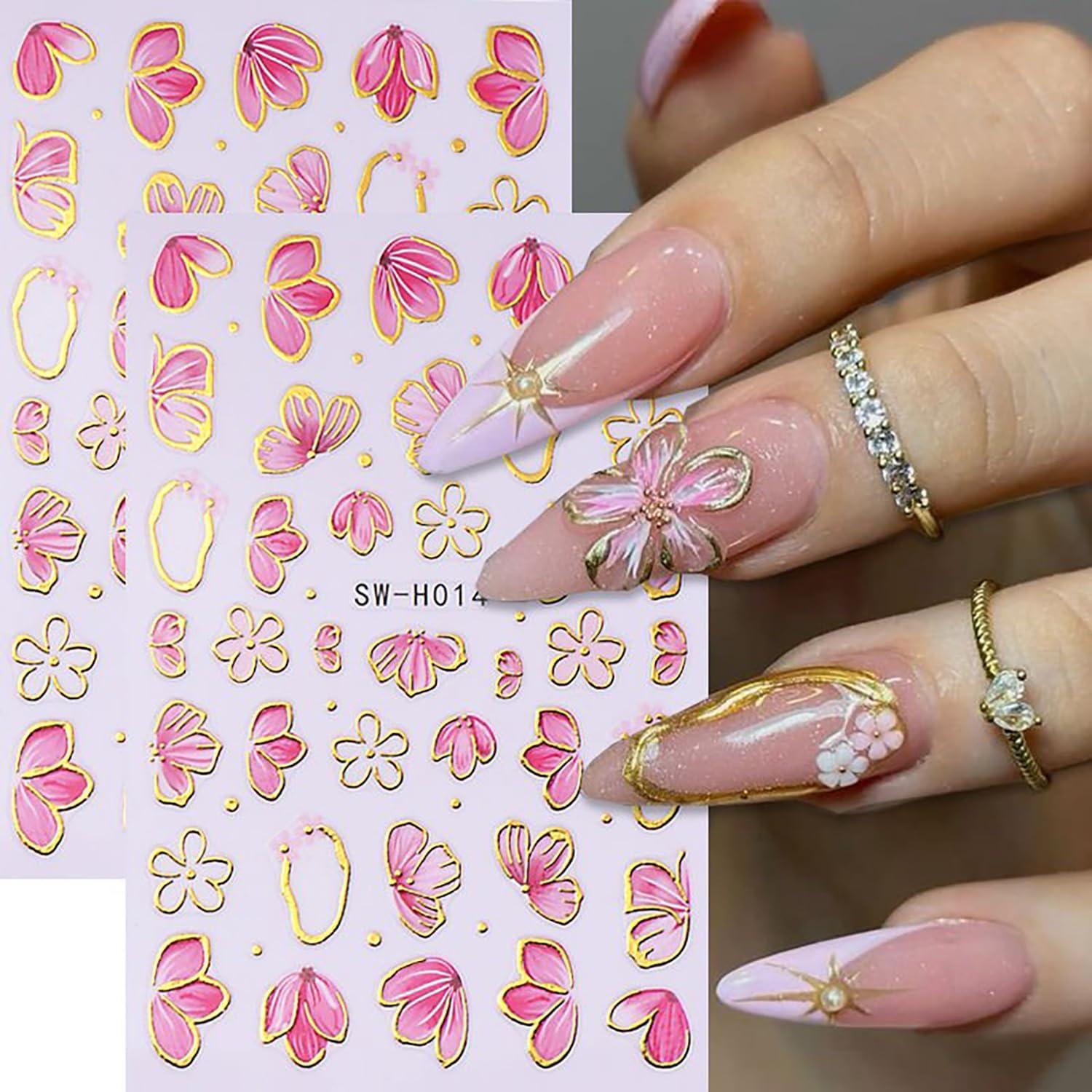 6 Hojas Stickers de Uñas 3D LOPMNGHT Flores Multicolor