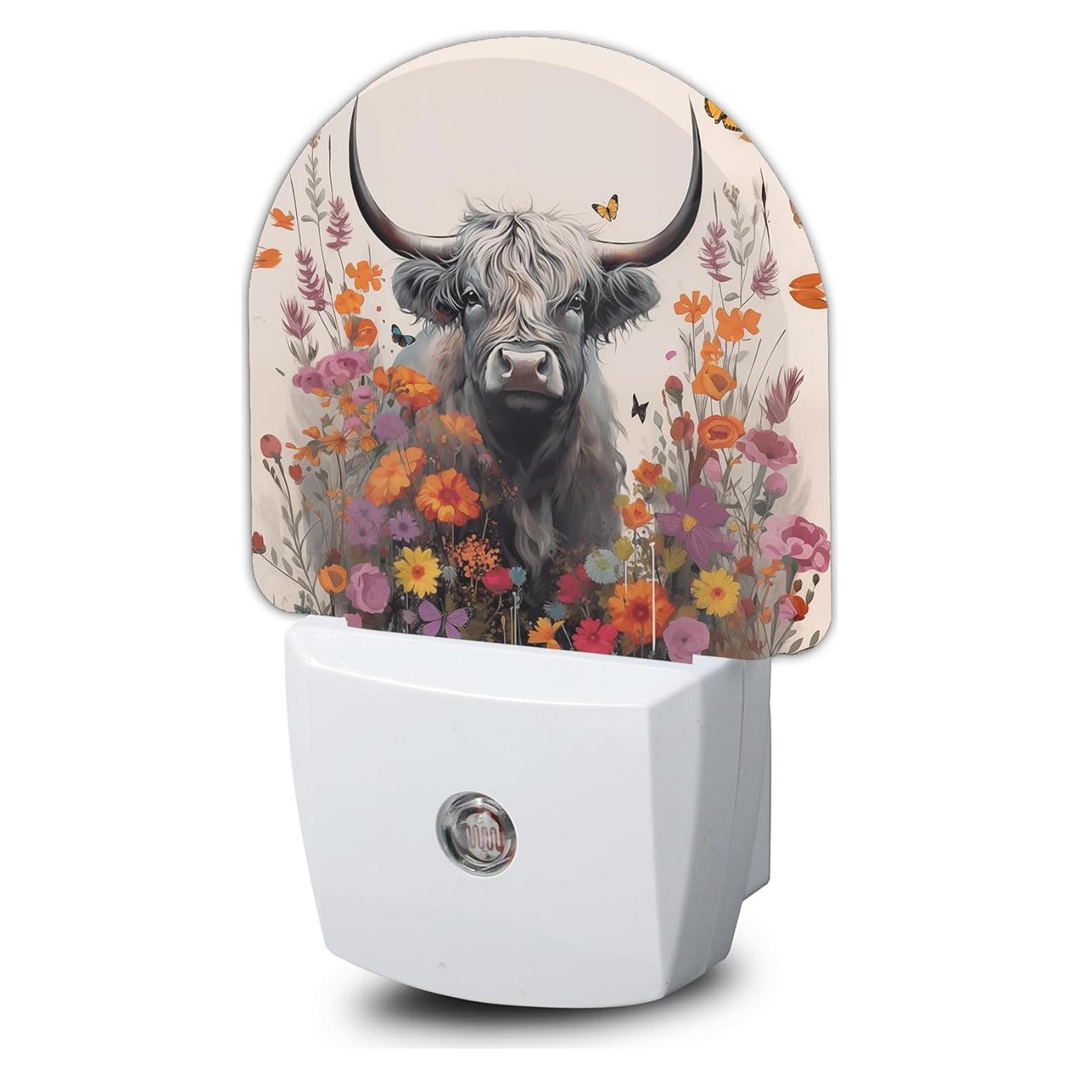 Luz Nocturna LED AOWULA Vaca de las Tierras Altas 9.5 cm