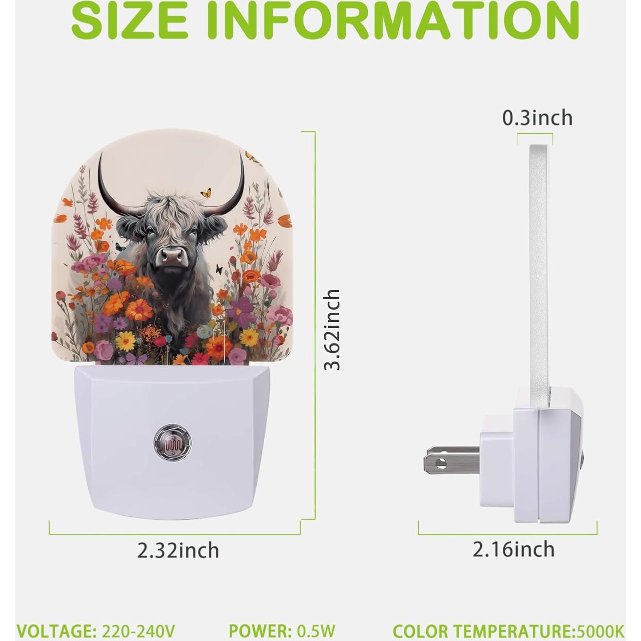 Luz Nocturna LED AOWULA Vaca de las Tierras Altas 9.5 cm