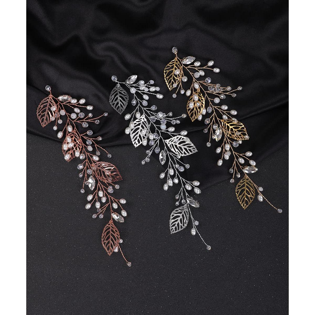 Diadema de Hojas Doradas Denifery con Perlas 20x7cm