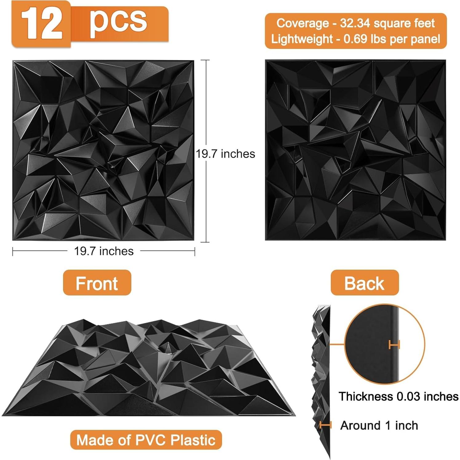 Paneles Difusores Acústicos TroyStudio 50x50cm 12 Pcs PVC Negro