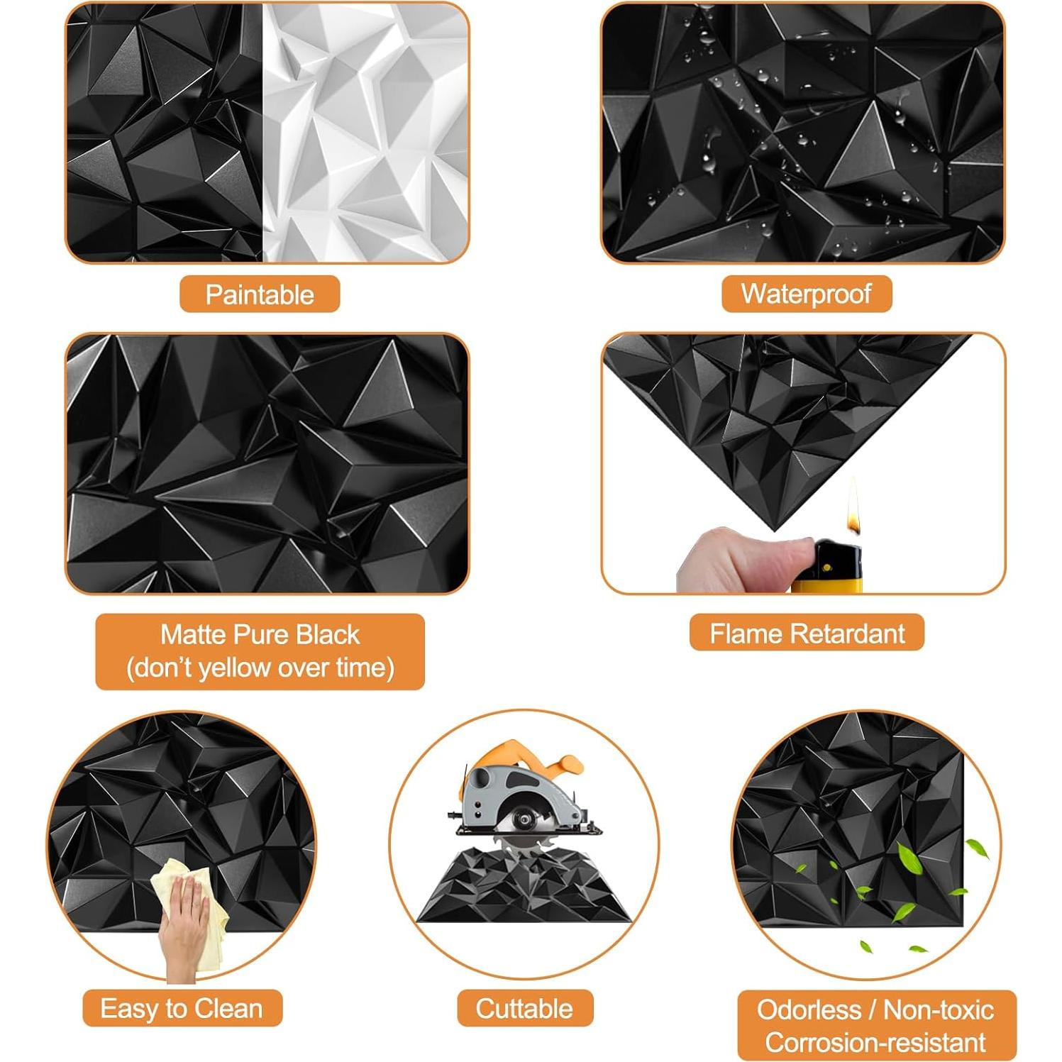 Paneles Difusores Acústicos TroyStudio 50x50cm 12 Pcs PVC Negro