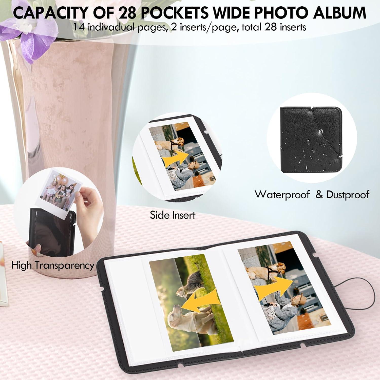 Álbum de fotos pequeño HIYQIN para Instax Wide 28 bolsillos - Negro