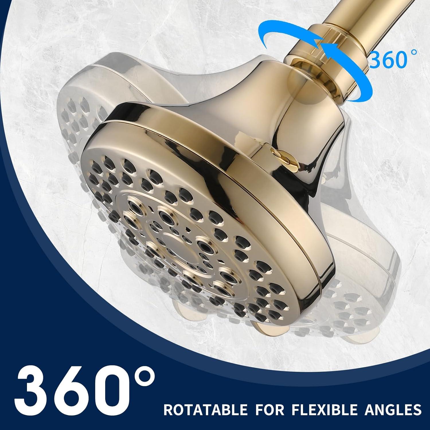 Cabezal de Ducha de Lluvia DLymtrx 4" Oro 5 Funciones Ahorra Agua