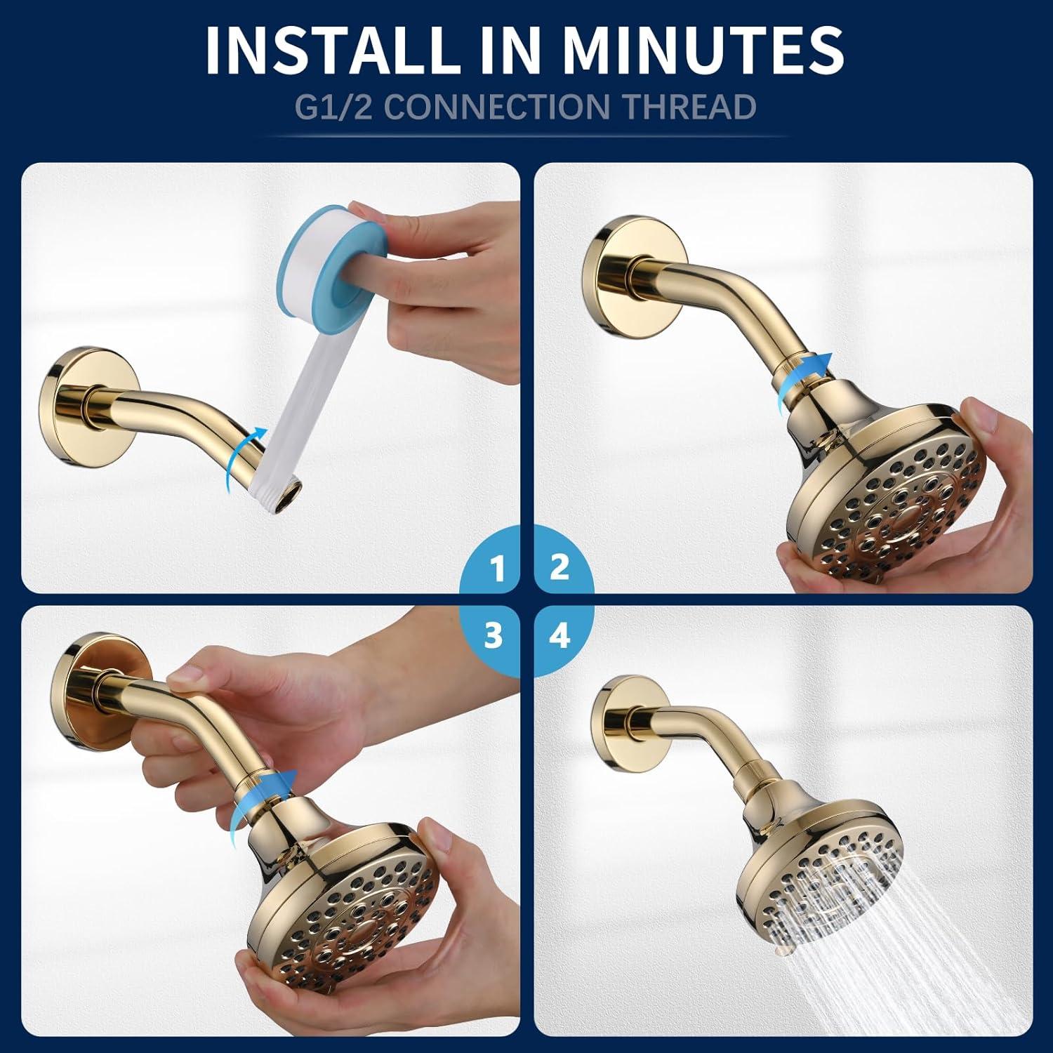 Cabezal de Ducha de Lluvia DLymtrx 4" Oro 5 Funciones Ahorra Agua