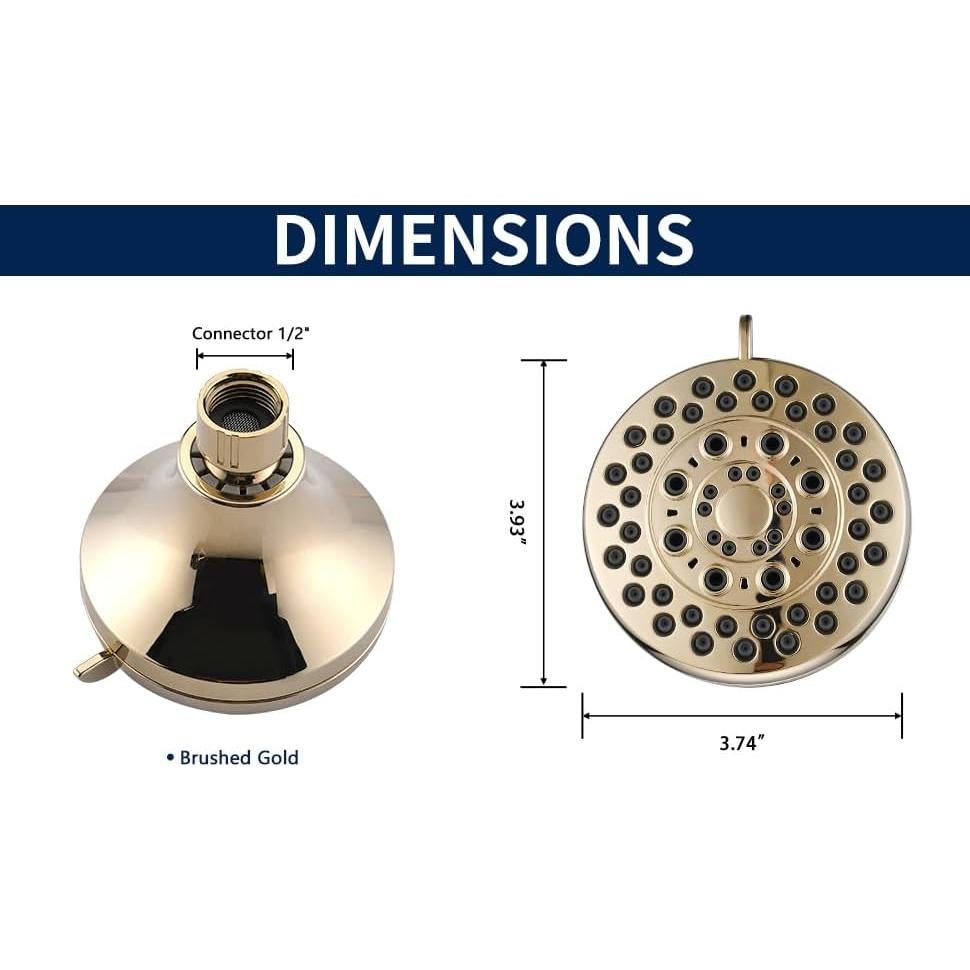 Cabezal de Ducha de Lluvia DLymtrx 4" Oro 5 Funciones Ahorra Agua