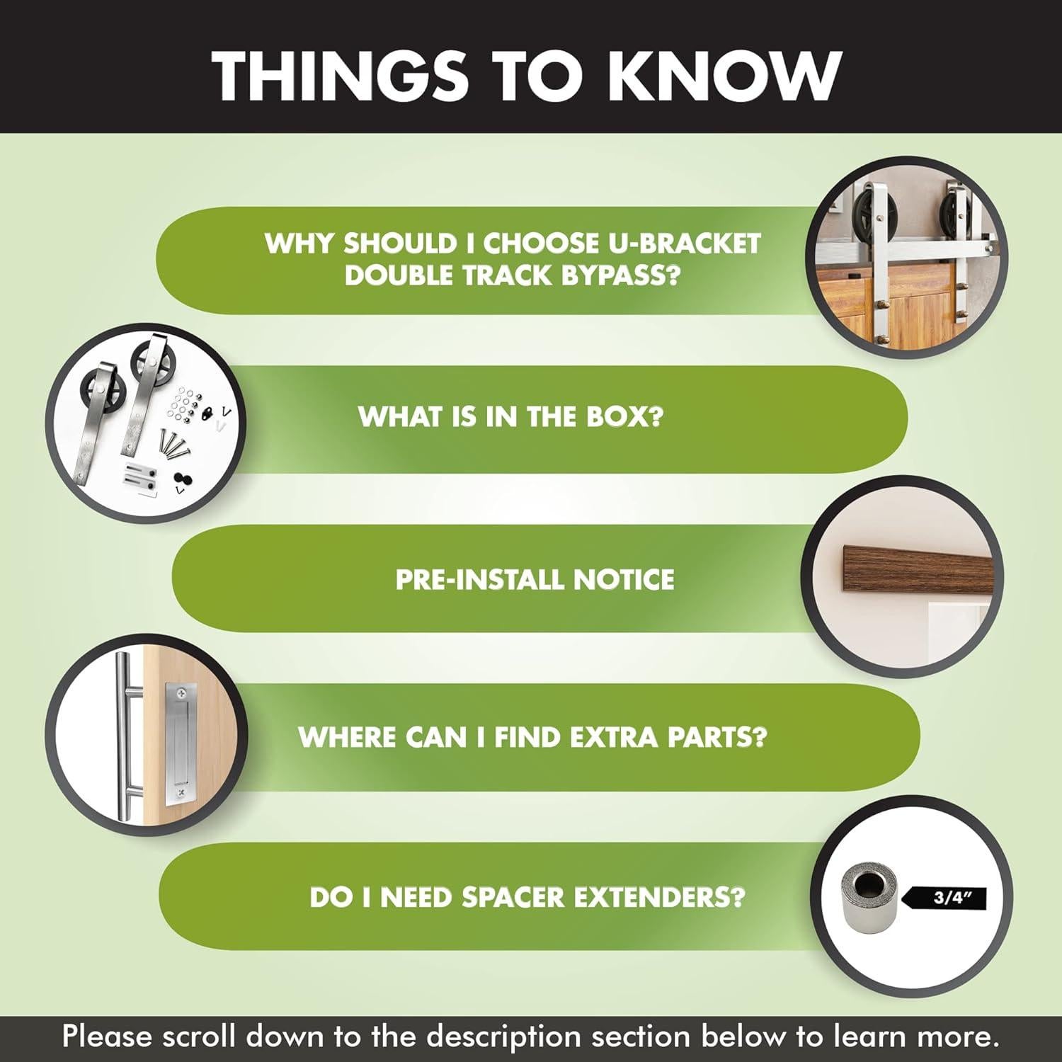 Kit de Hardware para Puerta Deslizante Homacer 4 pies Níquel