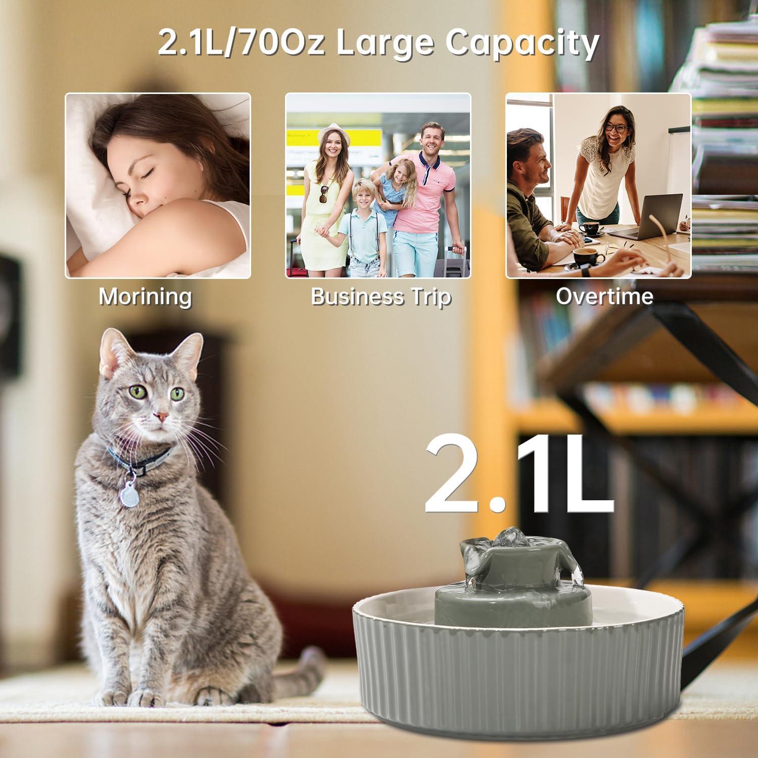 Fuente de Agua Automática para Gatos SgurFin 2.1L Cerámica Gris