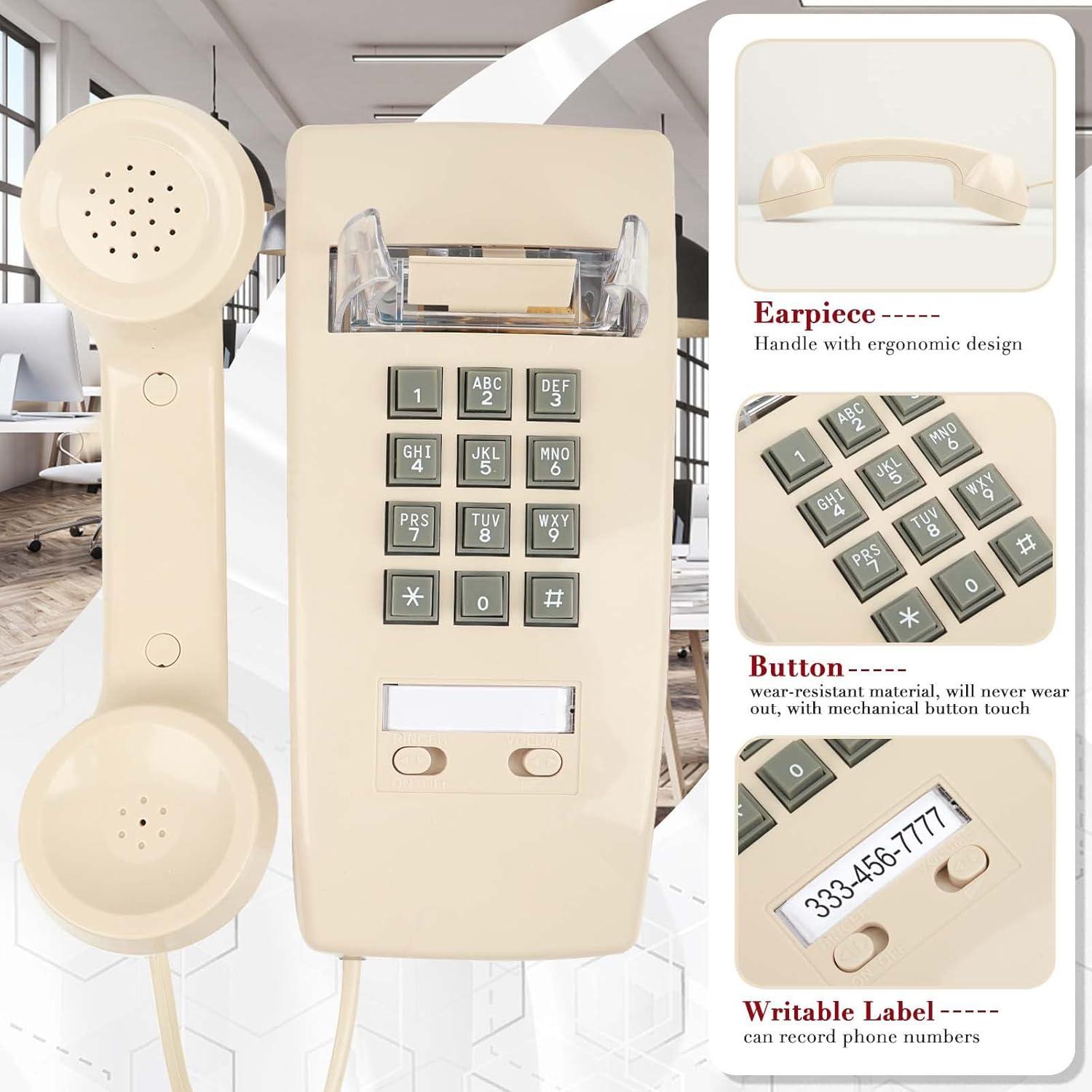 Teléfono de Pared Retro LeHan Beige con Timbre Mecánico
