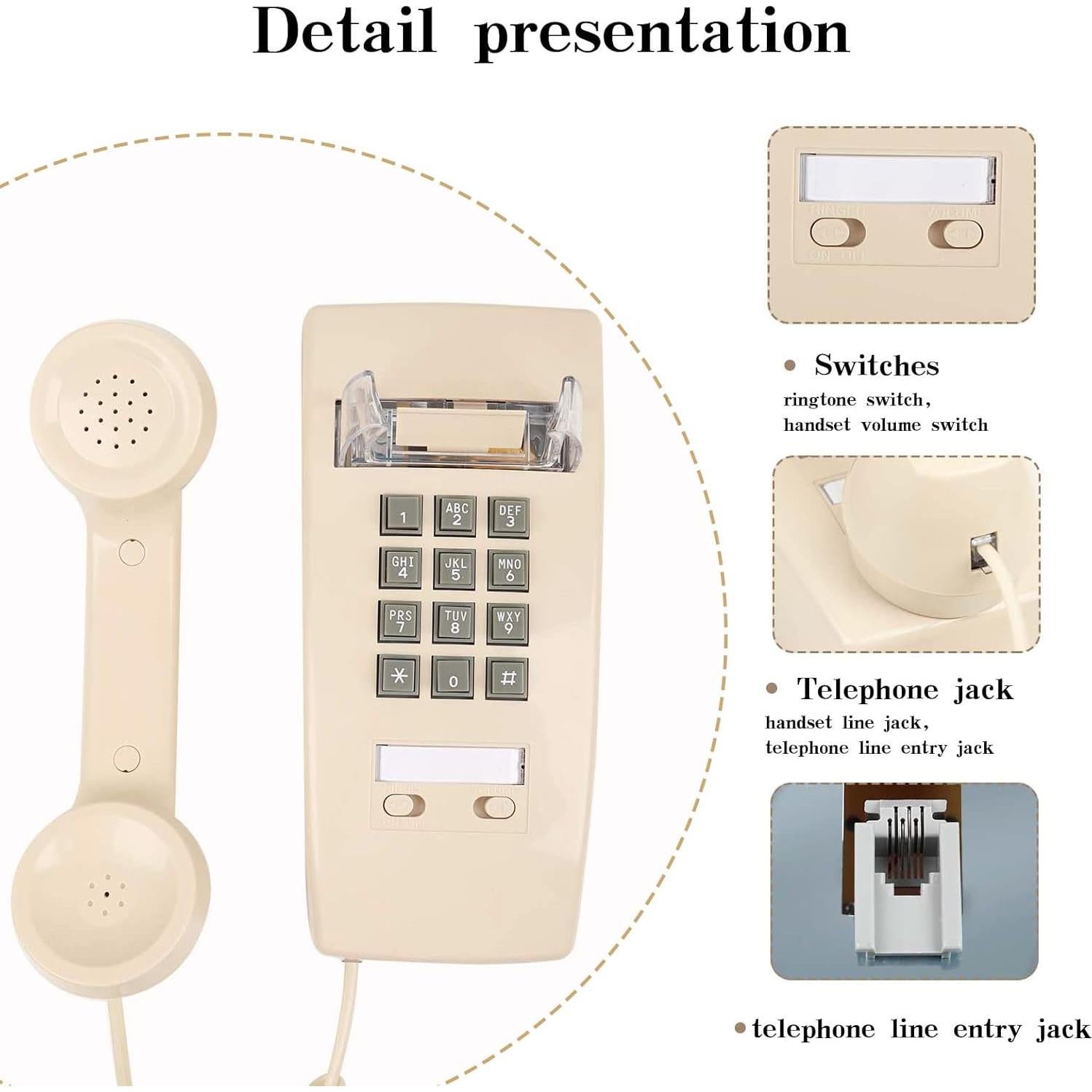 Teléfono de Pared Retro LeHan Beige con Timbre Mecánico