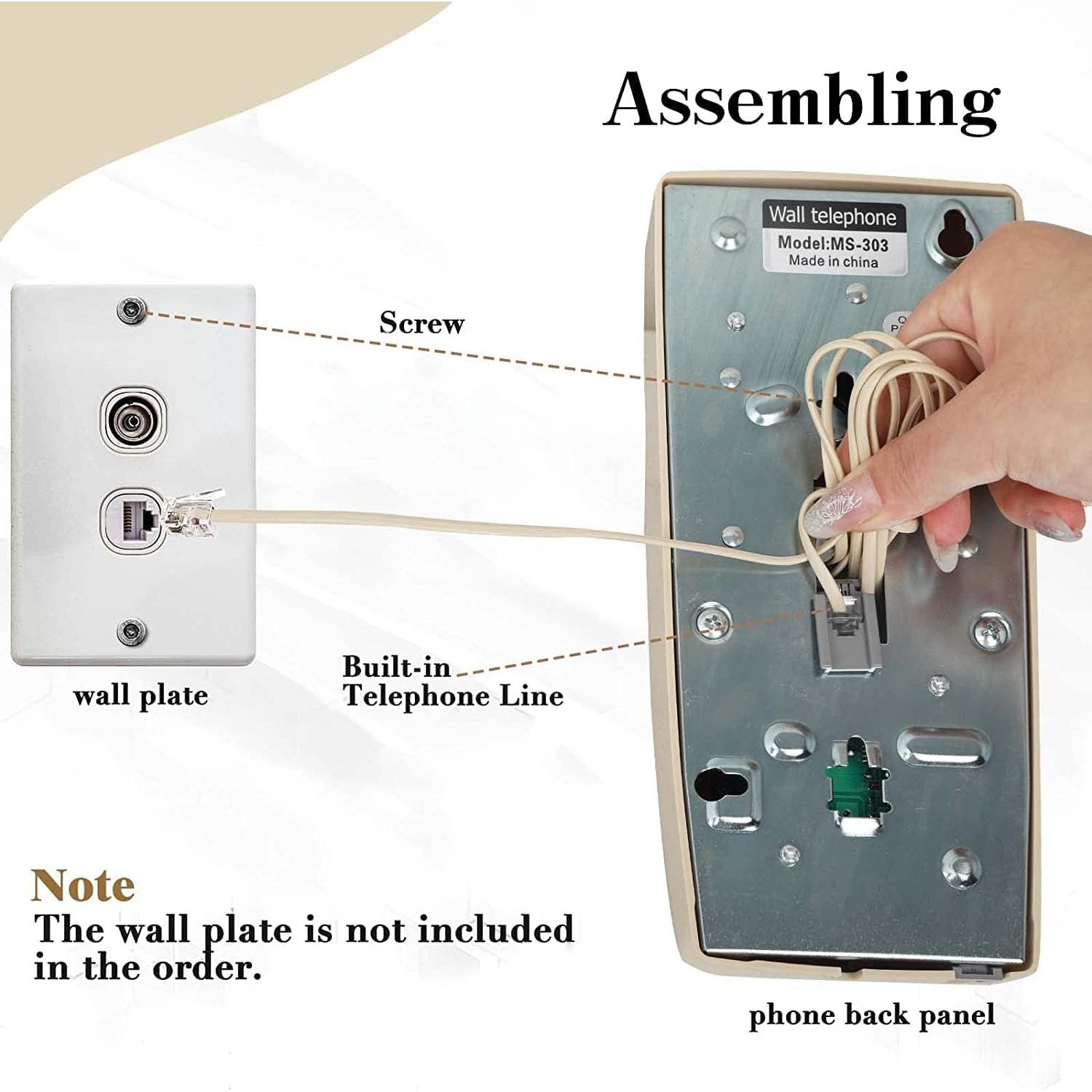 Teléfono de Pared Retro LeHan Beige con Timbre Mecánico