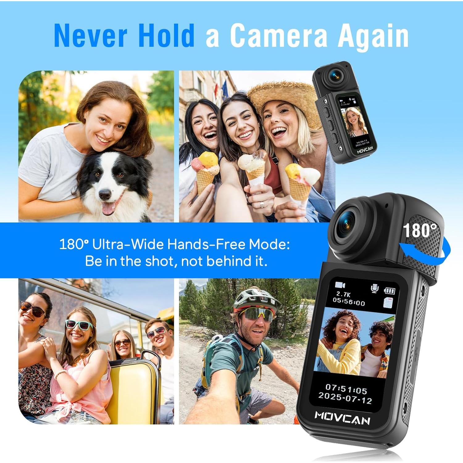 Cámara Corporal Movcan S70 HD 2.7K con Lente Rotativa 180°