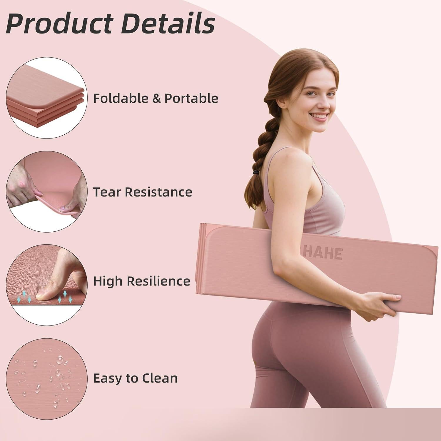 Alfombrilla de Yoga Plegable HAHE Rosa 188x81cm Antideslizante