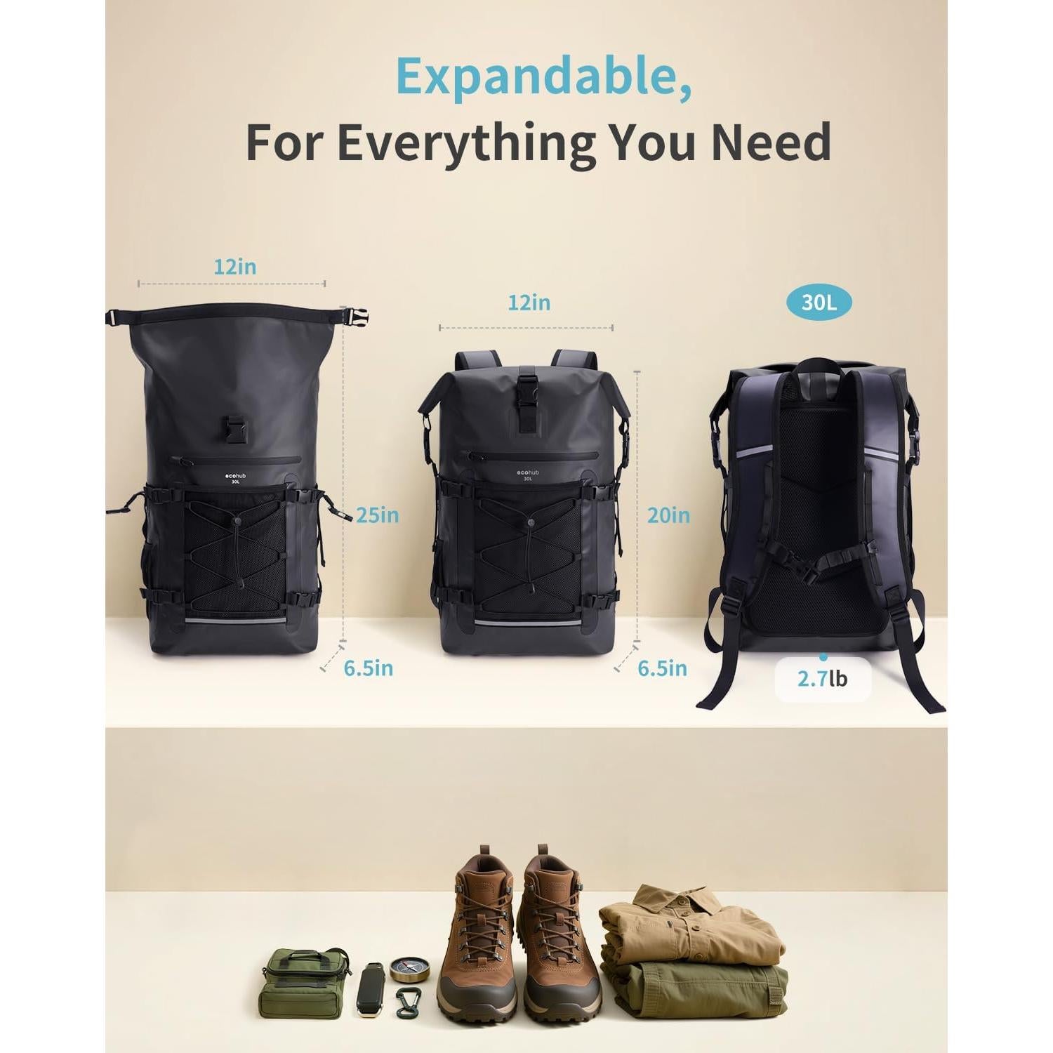 Mochila Impermeable ECOHUB 30L con Funda para Teléfono IPX8