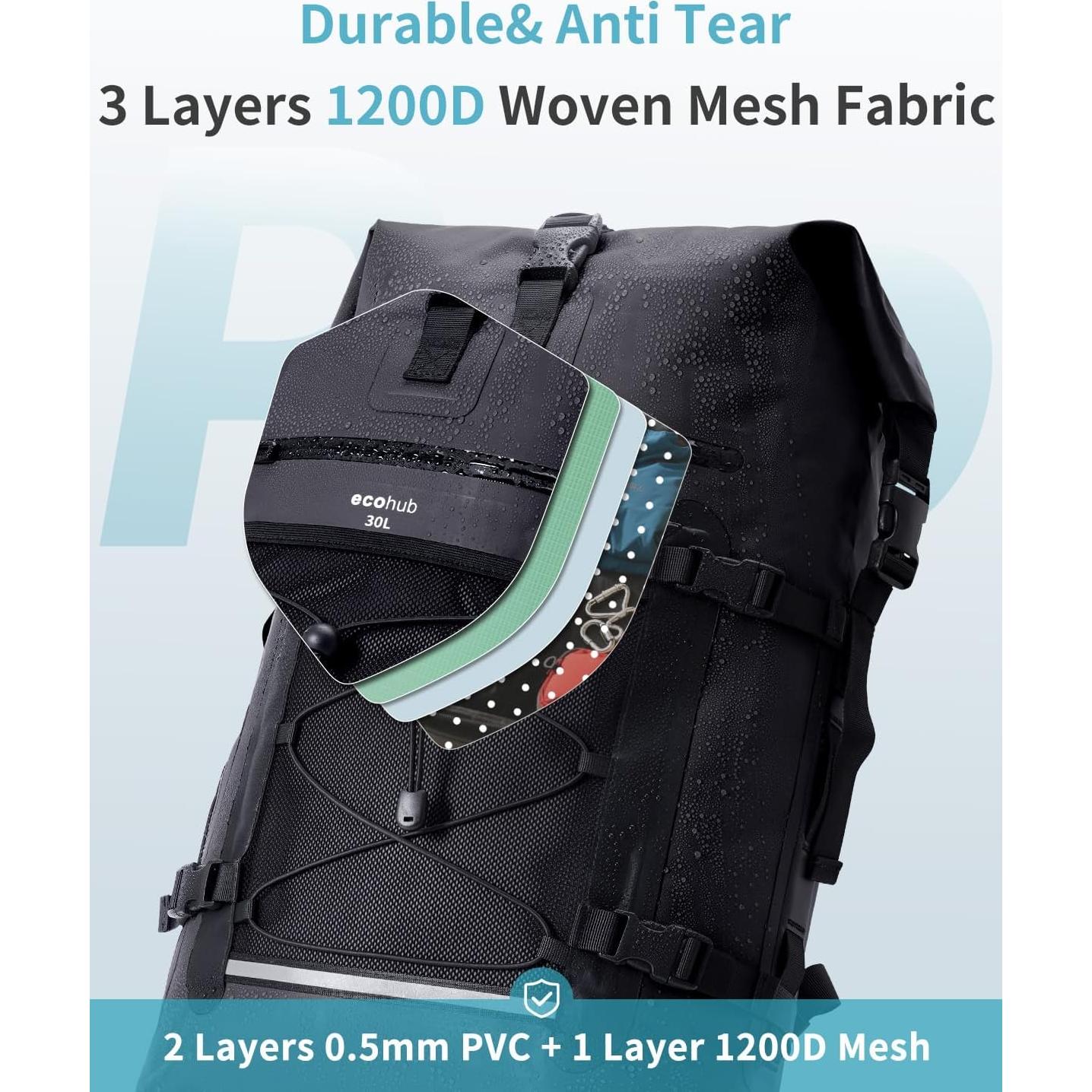 Mochila Impermeable ECOHUB 30L con Funda para Teléfono IPX8