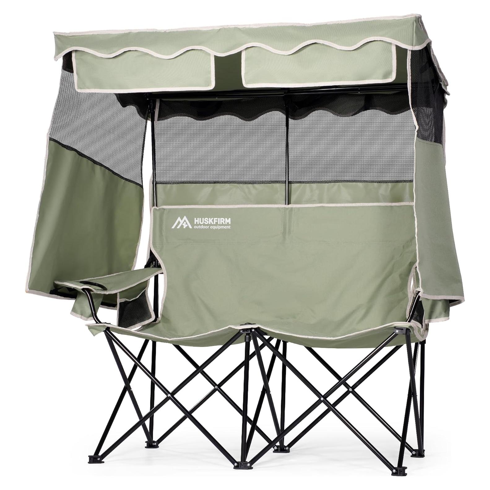 Silla de Camping Doble Huskfirm con Dosel Sombra Verde
