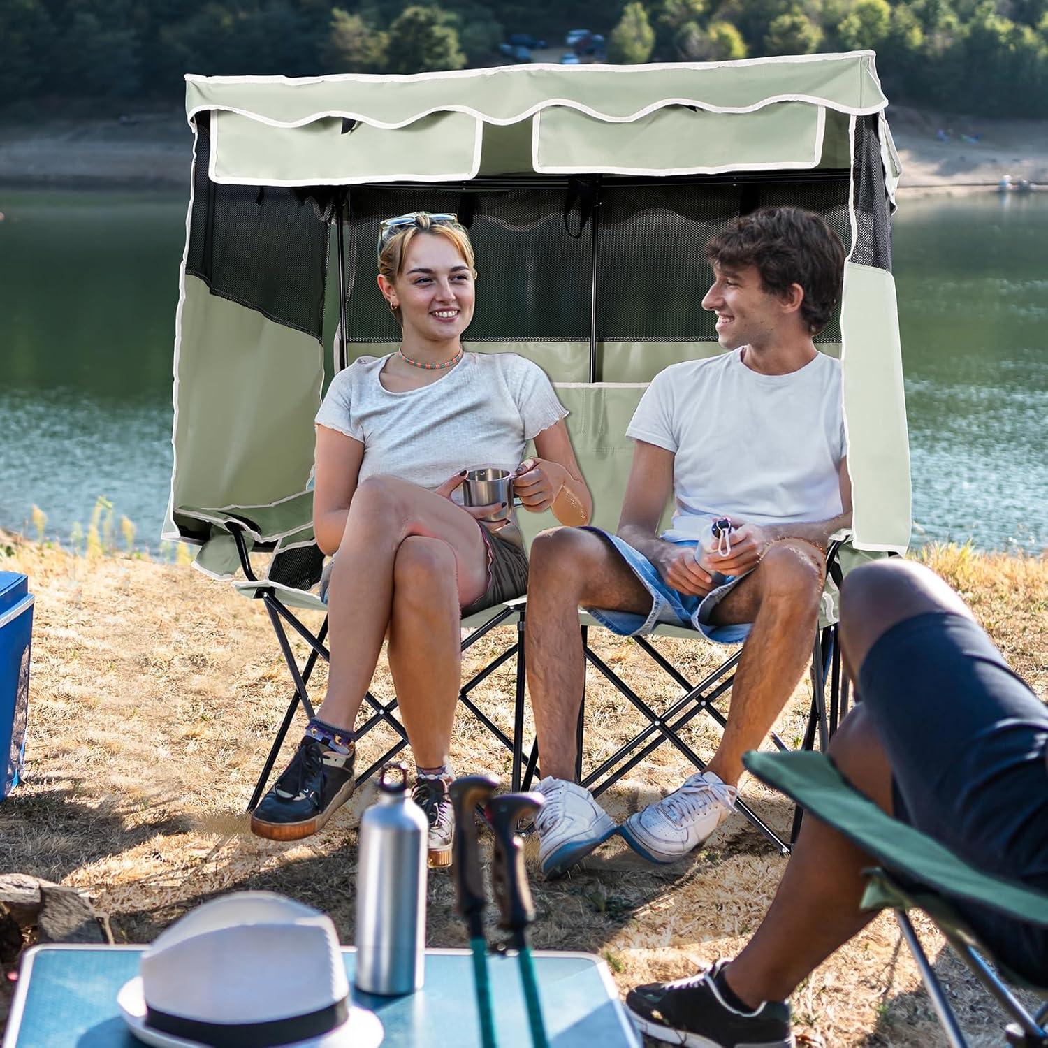 Silla de Camping Doble Huskfirm con Dosel Sombra Verde