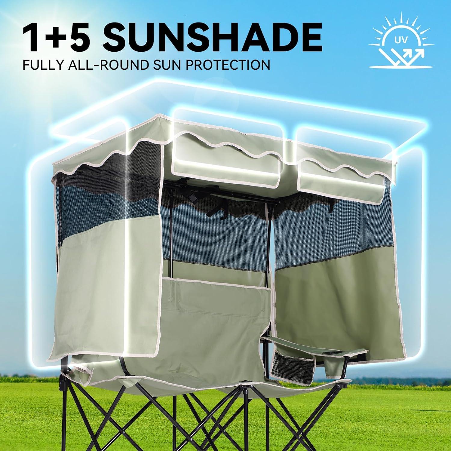 Silla de Camping Doble Huskfirm con Dosel Sombra Verde