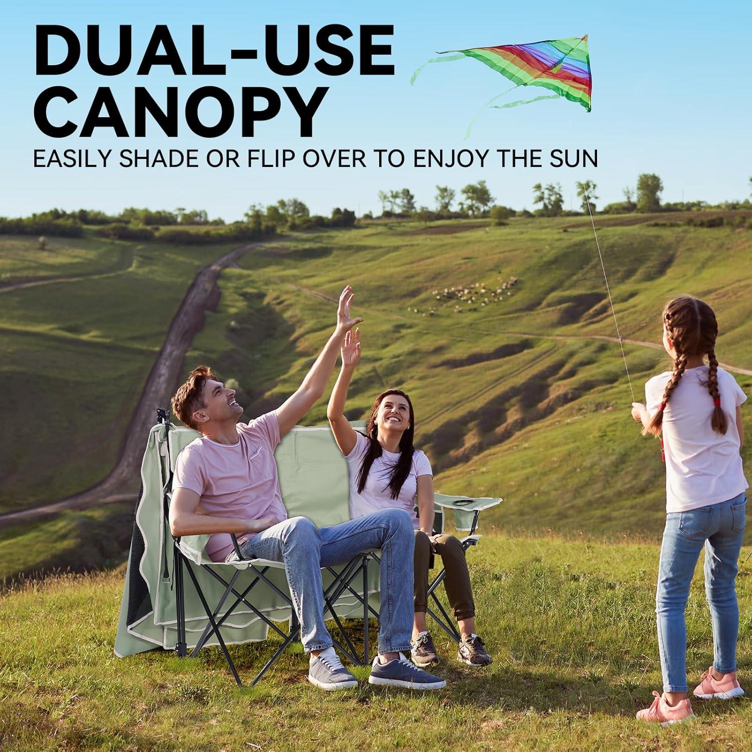 Silla de Camping Doble Huskfirm con Dosel Sombra Verde