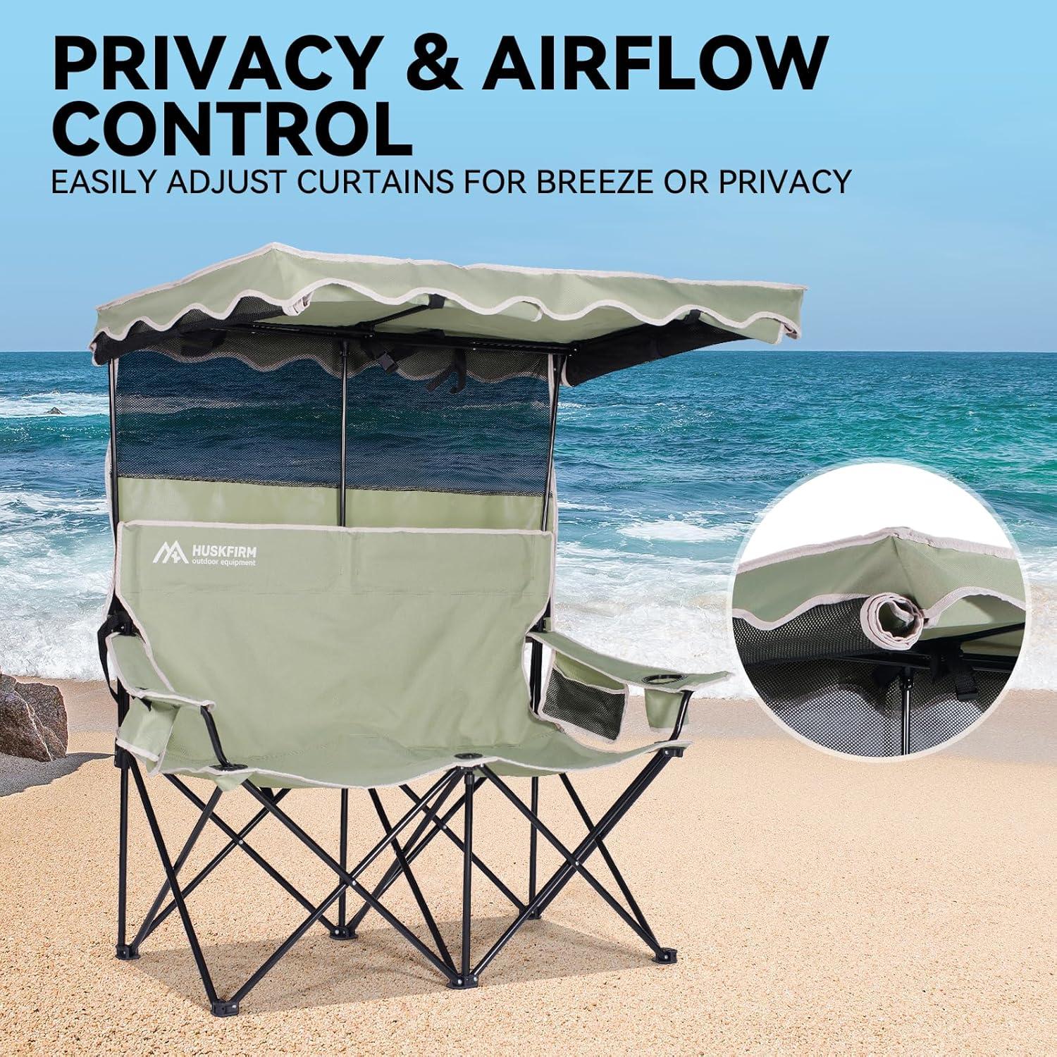 Silla de Camping Doble Huskfirm con Dosel Sombra Verde