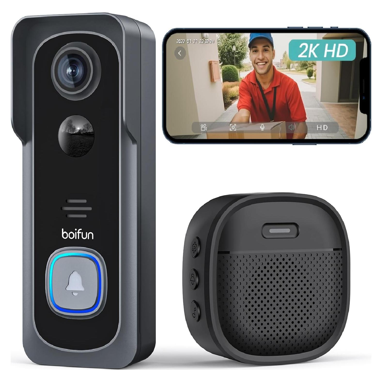 Cámara Timbre Inalámbrico BOIFUN J1 HD 2K 166° Visión Nocturna