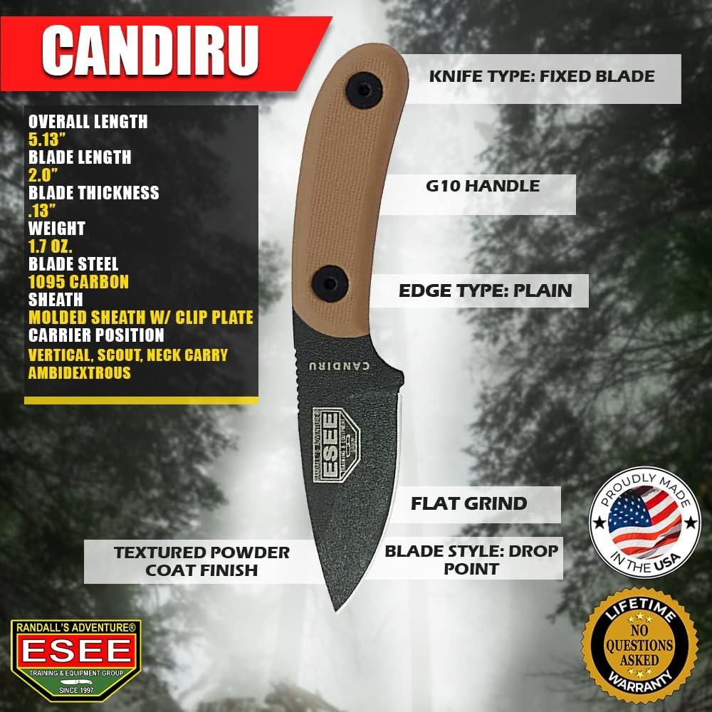 Cuchillo ESEE Candiru Negro 13cm Acero 1095 con Funda