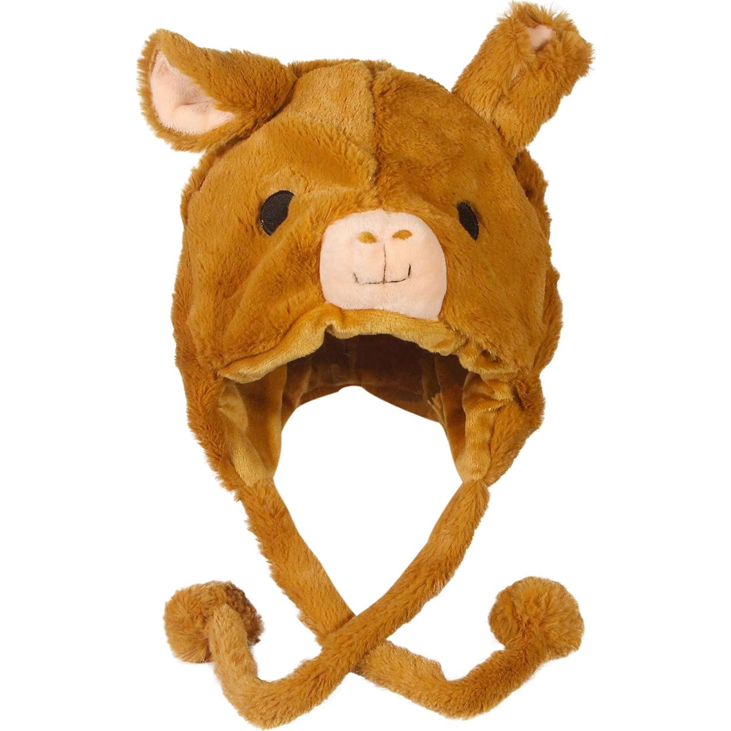 Gorro de Invierno de Peluche Timiot con Cara de Animal y Pompones
