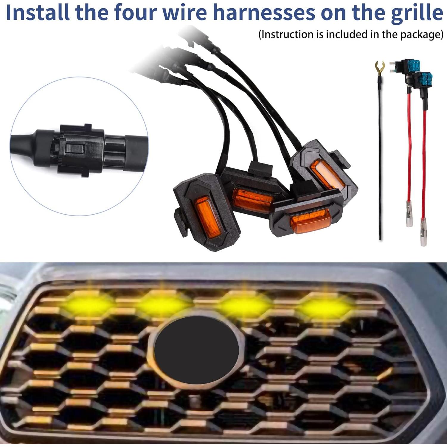 Luces de Parrilla LED MUHEVNEE Ámbar para Toyota Tacoma 2020-2023