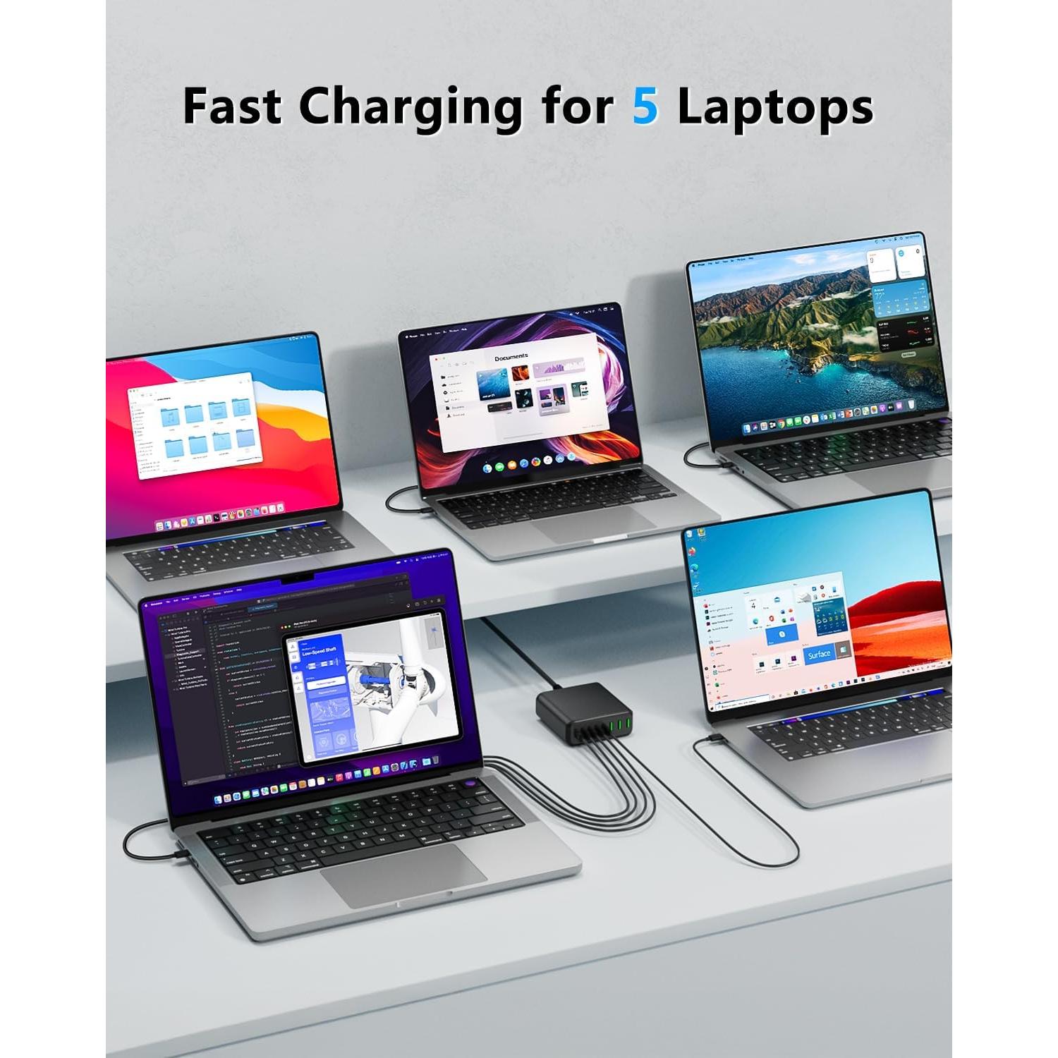 Cargador USB C 500W 8 Puertos Rápido PD 120W Negro