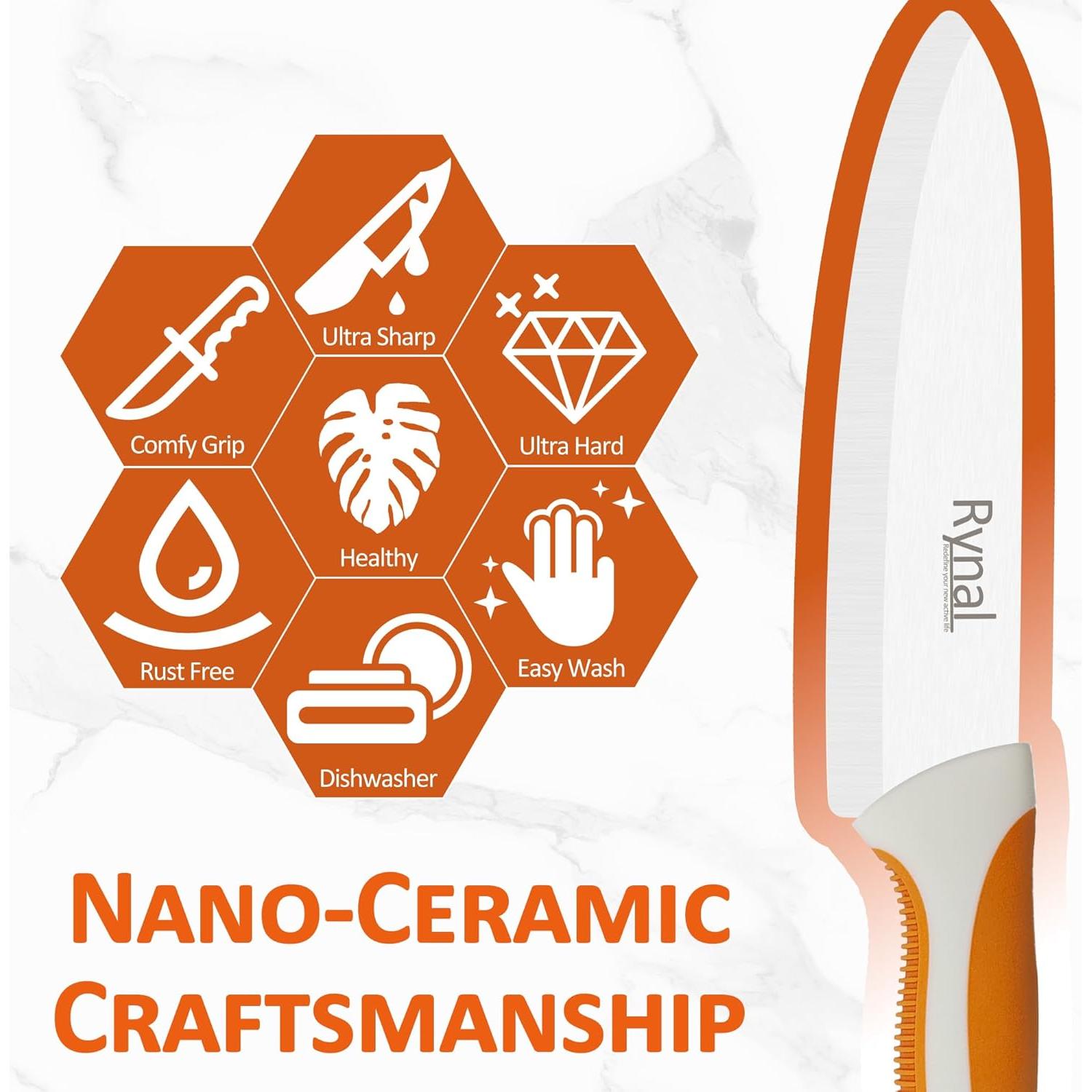 Cuchillo de Cerámica Rynal Santoku 5.5" Juego 3 Piezas