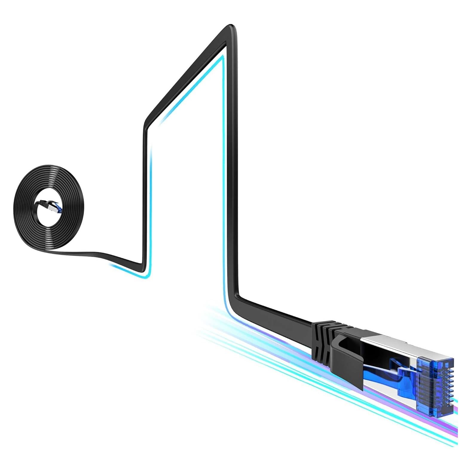 Cat8 Flat Ethernet Cable 3 FT Indoor & Outdoor, Invisable Ultra-Thin Ethernet Cable High Speed 40Gbps 2000Mhz, Flexible Shielded Internet Cable, Cat 8 SFTP Network Cable for Home/Office/Gaming, Black