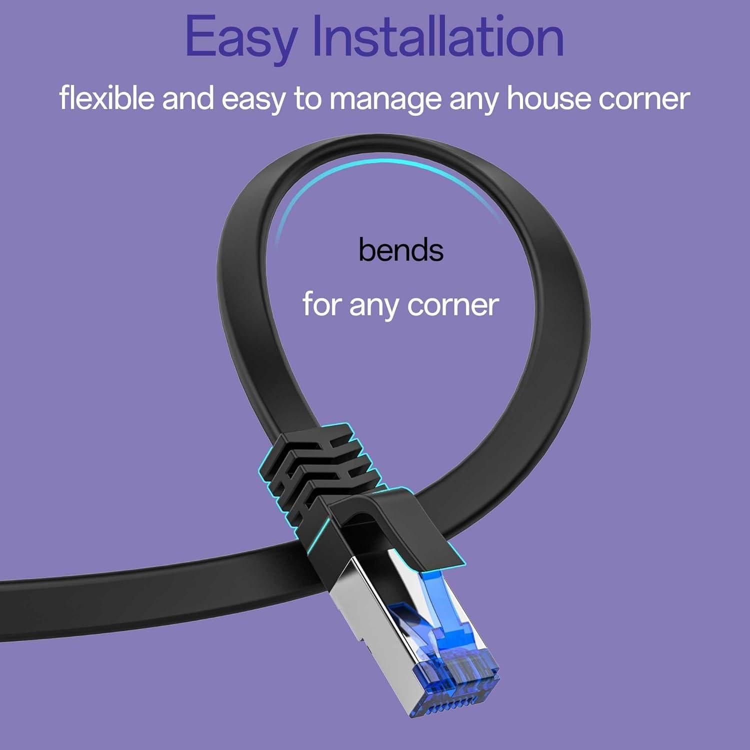 Cat8 Flat Ethernet Cable 3 FT Indoor & Outdoor, Invisable Ultra-Thin Ethernet Cable High Speed 40Gbps 2000Mhz, Flexible Shielded Internet Cable, Cat 8 SFTP Network Cable for Home/Office/Gaming, Black