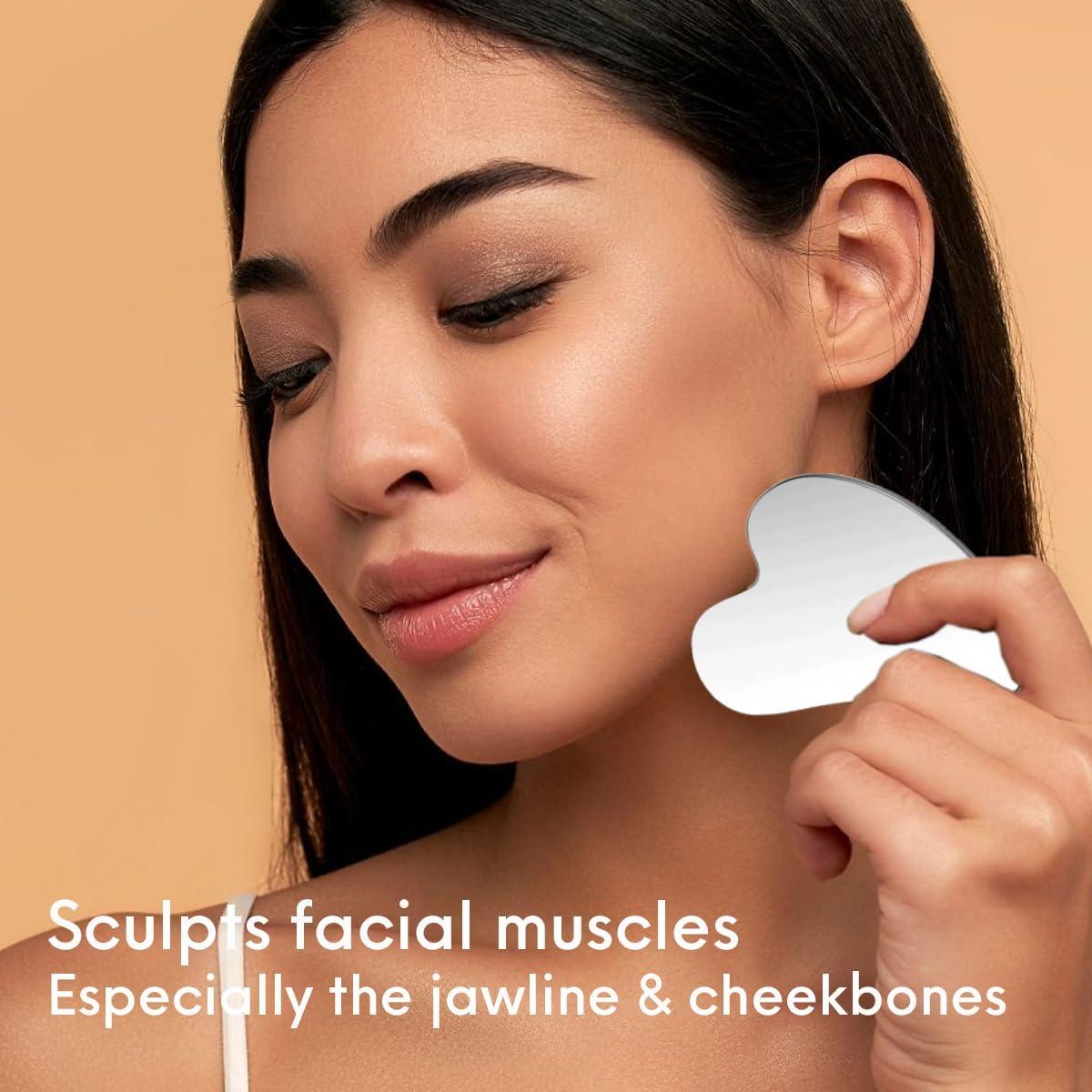 Kit Gua Sha Facial Acero Inoxidable 3 en 1 MOKIUER Plata