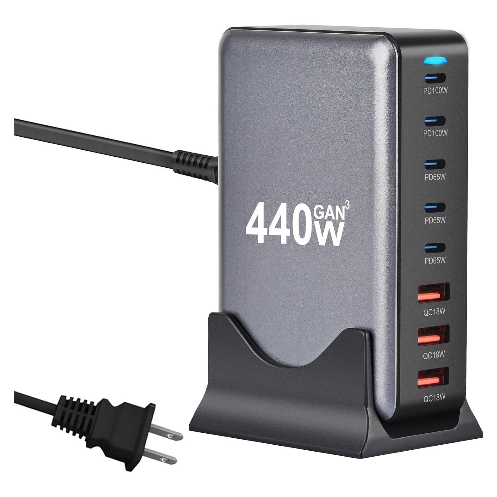 Cargador Rápido USB-C 440W Perhanmm, Estación 8 Puertos