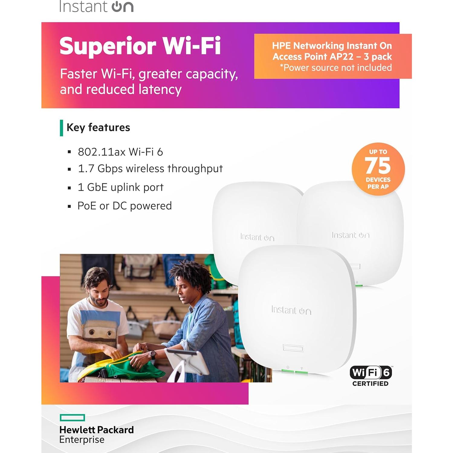 Punto de Acceso Inalámbrico HPE Instant On AP22 - Paquete de 3