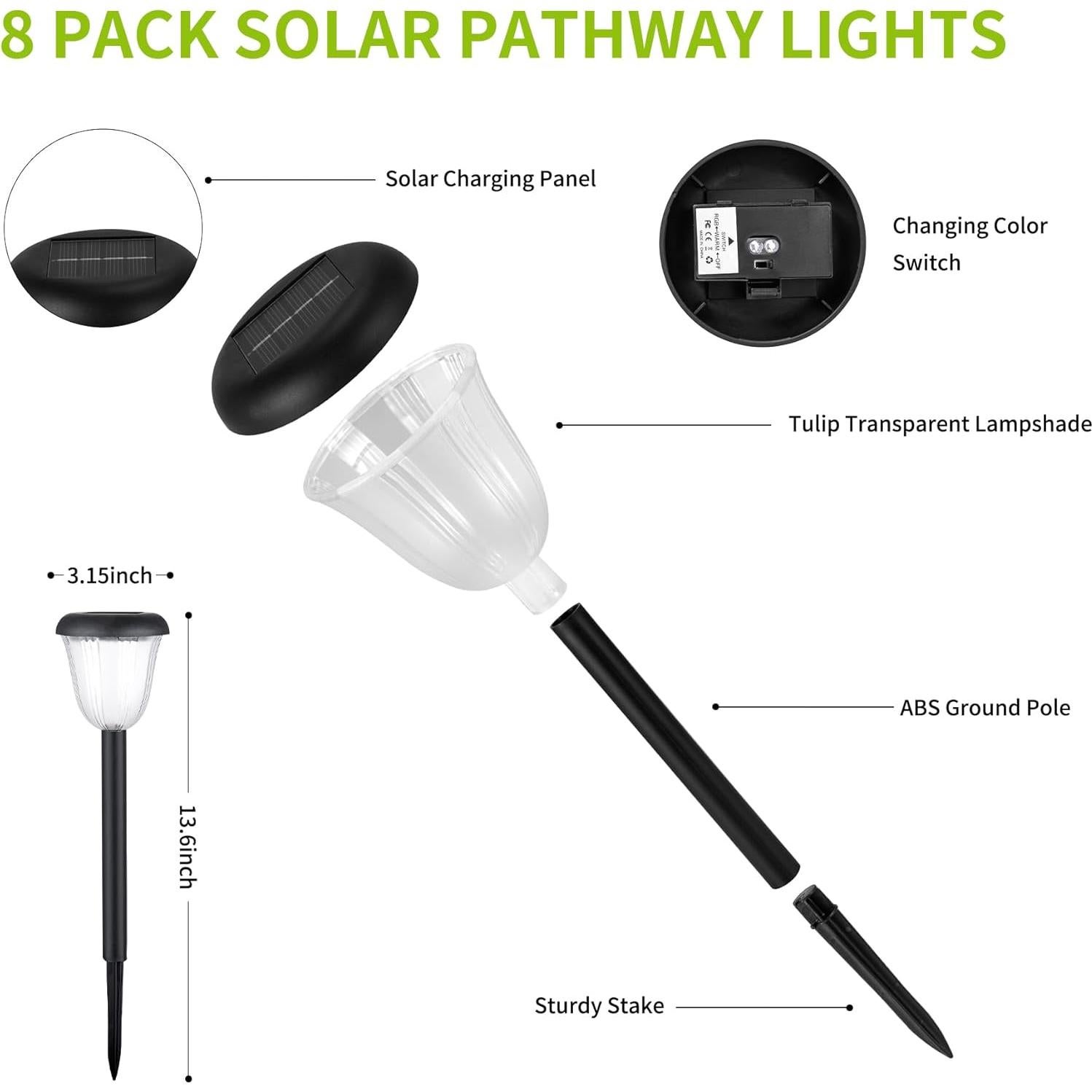 Luces de Camino Solares TERSOPA - Paquete de 8 Luces IP65