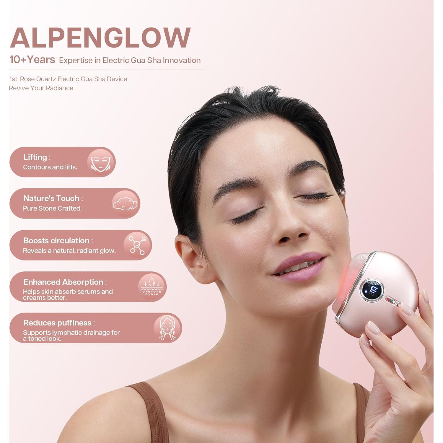 Gua Sha Eléctrico AlpenGlow Cuarzo Rosa con Calor y Vibración