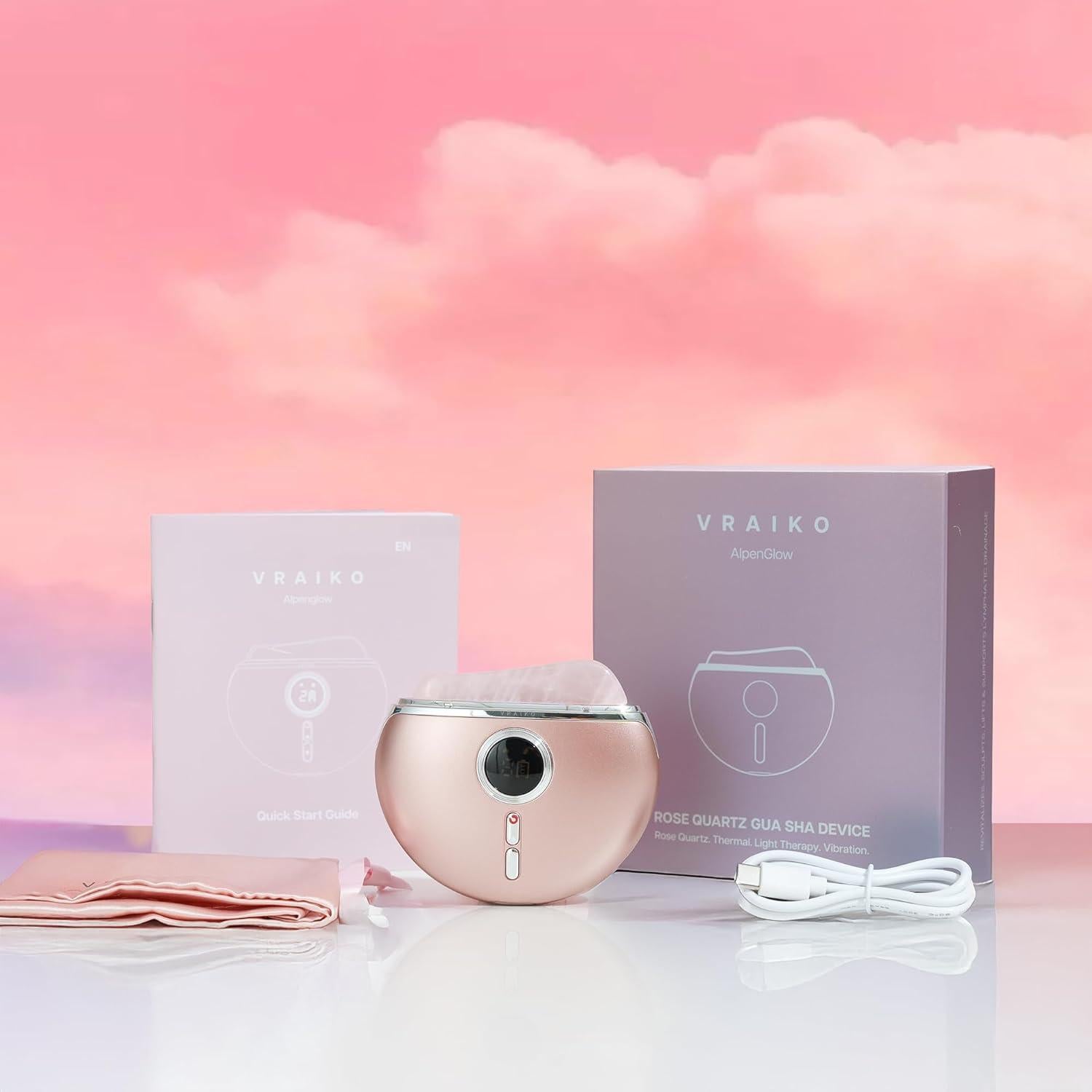 Gua Sha Eléctrico AlpenGlow Cuarzo Rosa con Calor y Vibración