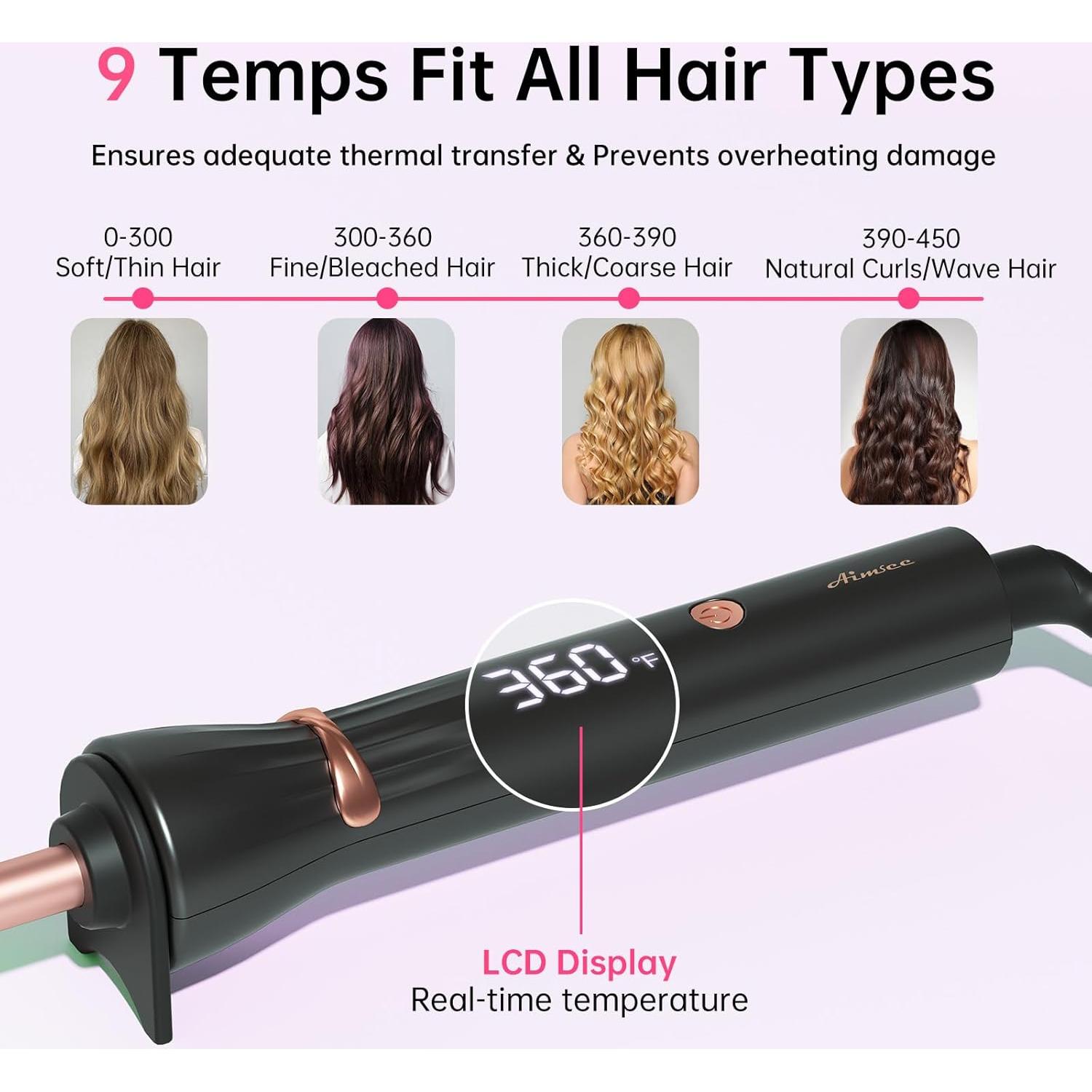 Rizador de Cabello AIMSEE Mini 9 Temperaturas 9mm Oro Rosa