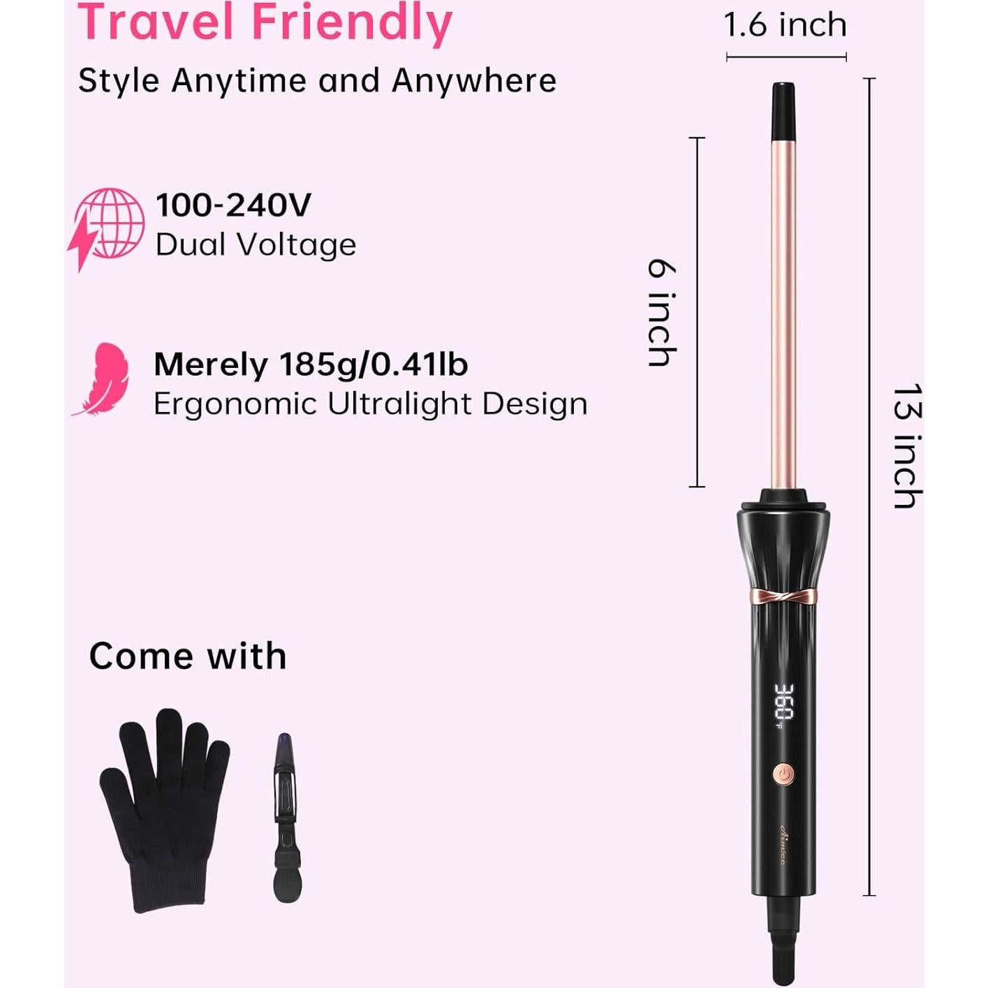 Rizador de Cabello AIMSEE Mini 9 Temperaturas 9mm Oro Rosa